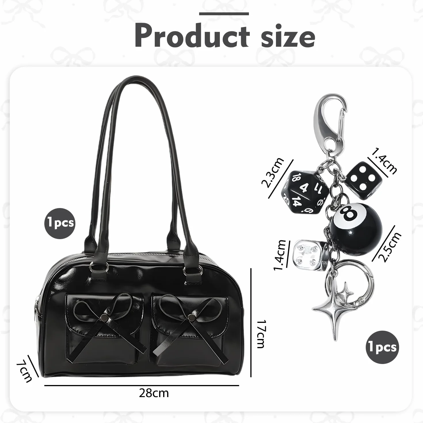 Y2K torebka z kokardką, czarna torebka na ramię dla kobiet, Y2K Punk Style Hobo Bag miękka skóra PU torebka do codziennego użytku