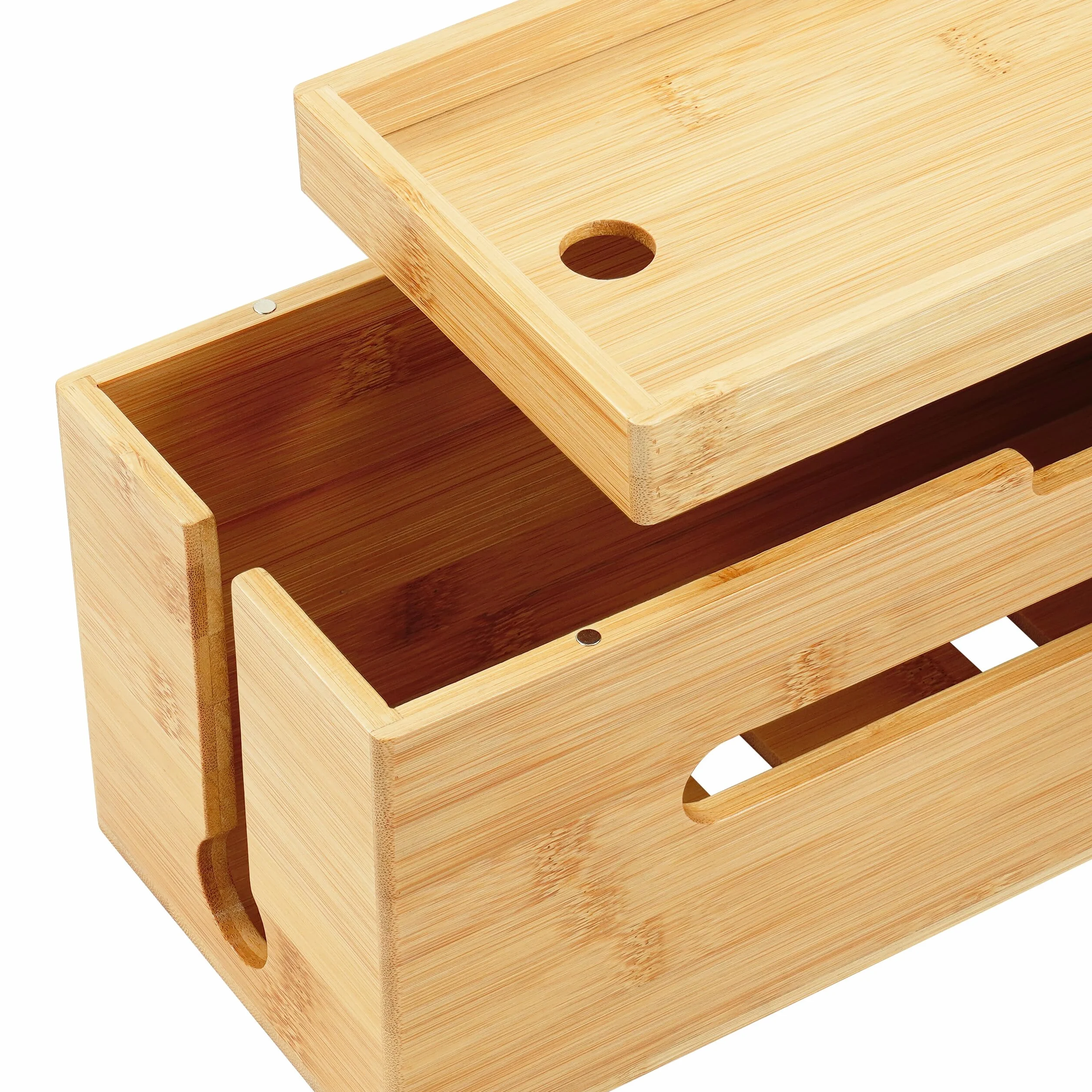 Relaxdays Bambusowa skrzynka na kable z 6 gniazdami, organizer, 16 x 34 x 13,5 cm, naturalna