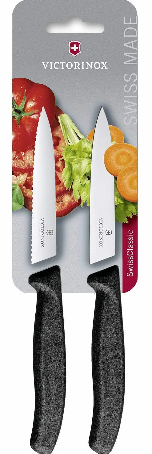 Victorinox, 6.7793.B, Swiss Classic, Gemüsemesser-Set, 2-teilig, Extra scharfe Klinge, robuster Kunststoff-Griff, Schwarz, Made in Switzerland, Spülmaschinengeeignet