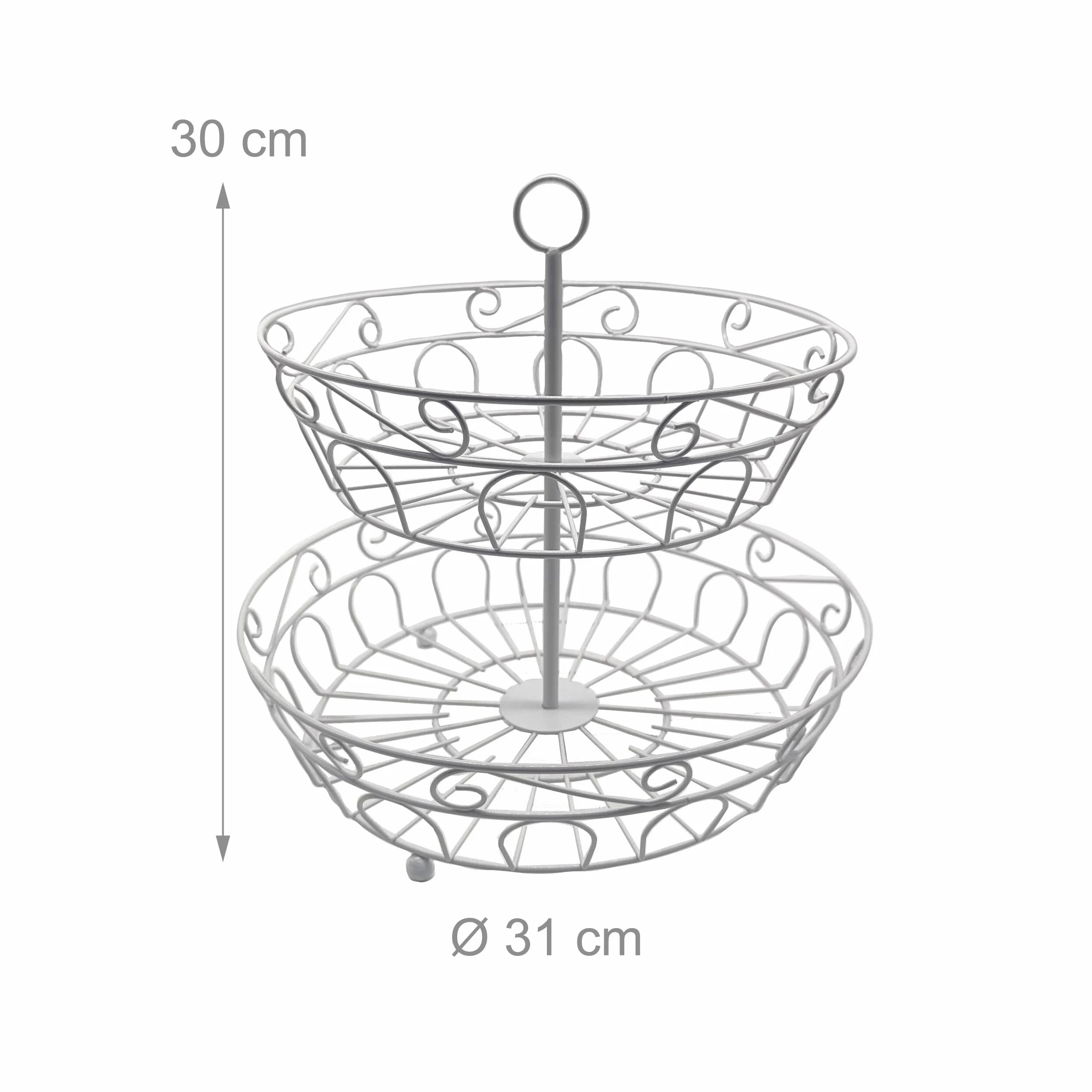 Relaxdays Etagere owocowa 2 poziomy metal biała 30 x 31 cm z uchwytem