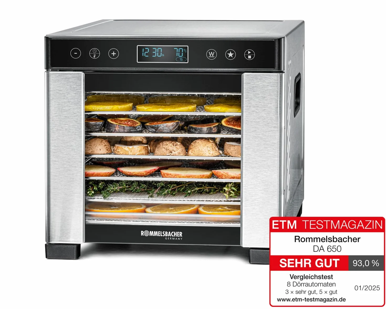 ROMMELSBACHER DA 650 Suszarka 0,5 m² 7 Tac Stal Nierdzewna LCD 99h