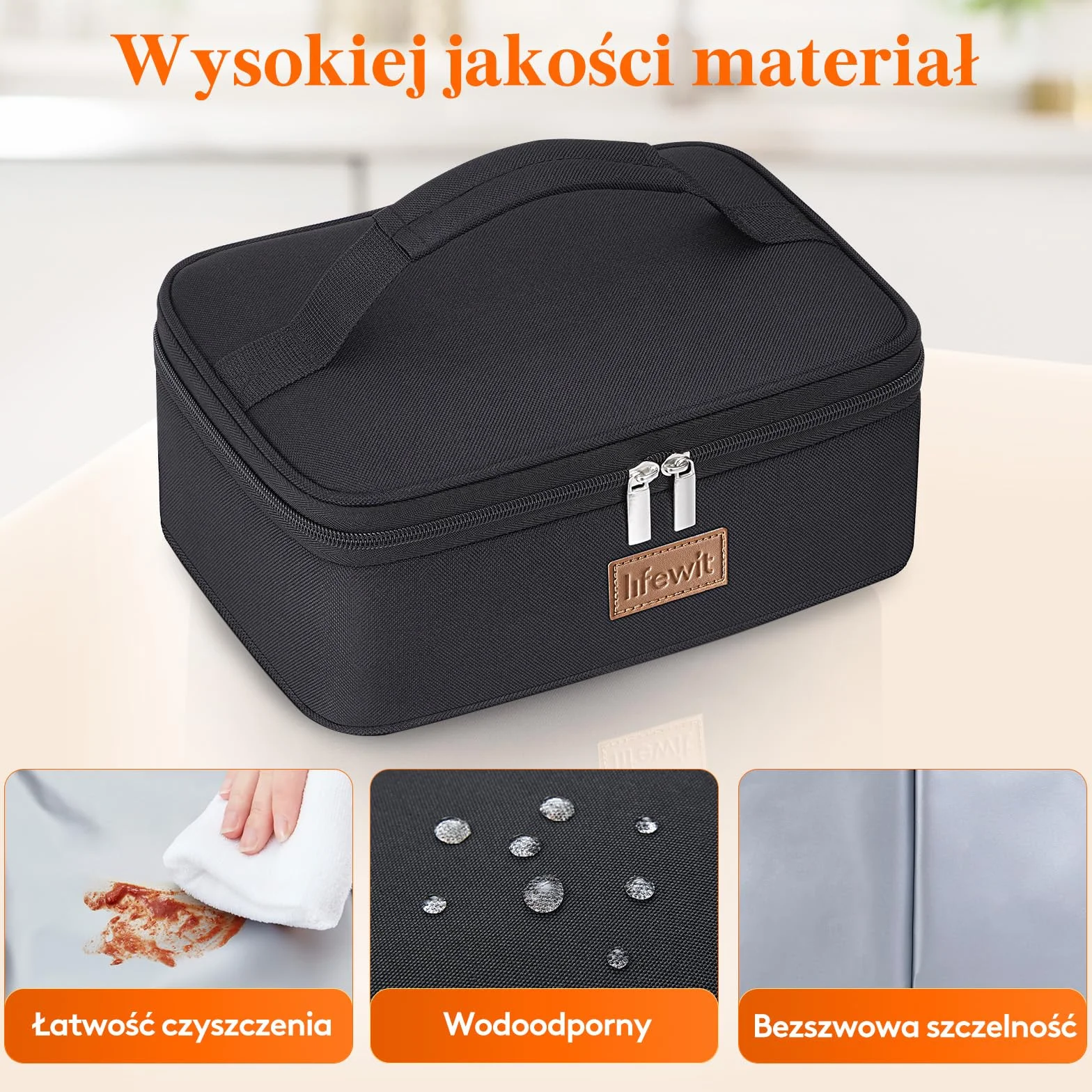 Lifewit Izolowana Torba na Lunch dla Mężczyzn i Kobiet, Termiczne Pudełko na Drugie śniadanie dla Dorosłych, Wodoodporna Iodówka Wielokrotnego Użytku z Uchwytem na Piknik, Małe Wiadro, Czarny 4L
