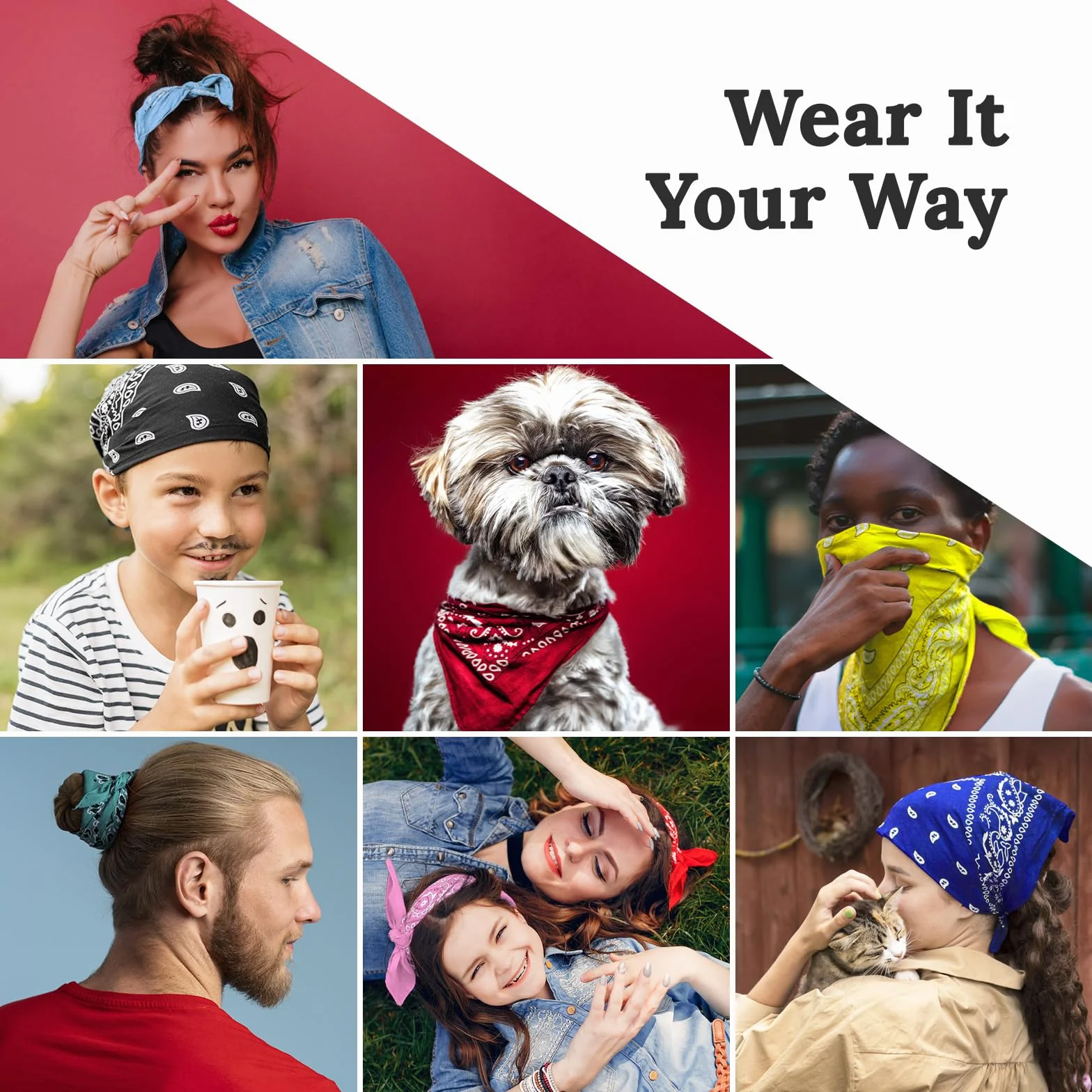AURAE Bandana w 100% z bawełny i naturalnych włókien, królewski błękit, chustka bez poliestru, miękka, trwała i nadająca się do prania w pralce, dla mężczyzn i kobiet, uniseks i dzieci