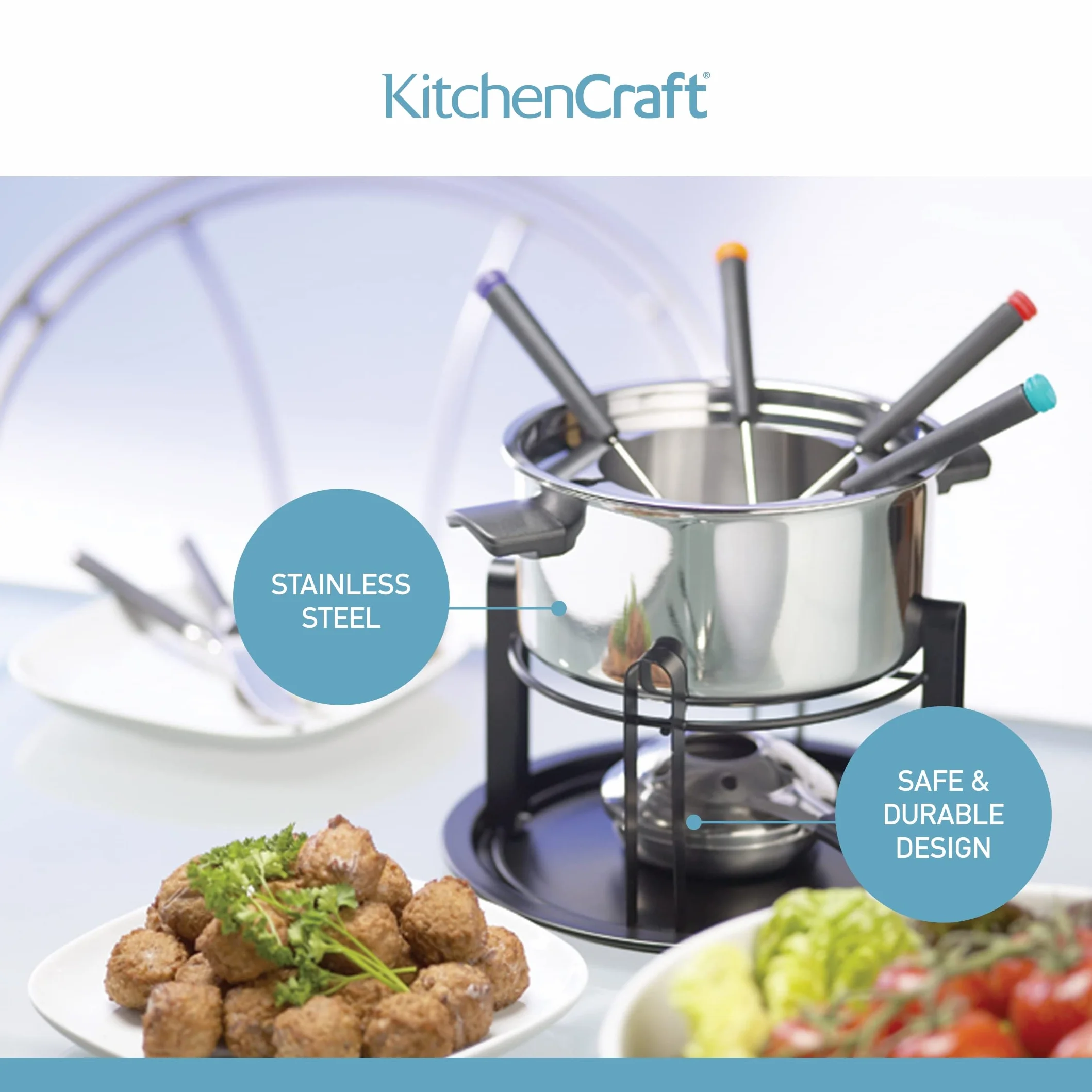 KitchenCraft Zestaw do fondue 3 w 1 srebrny