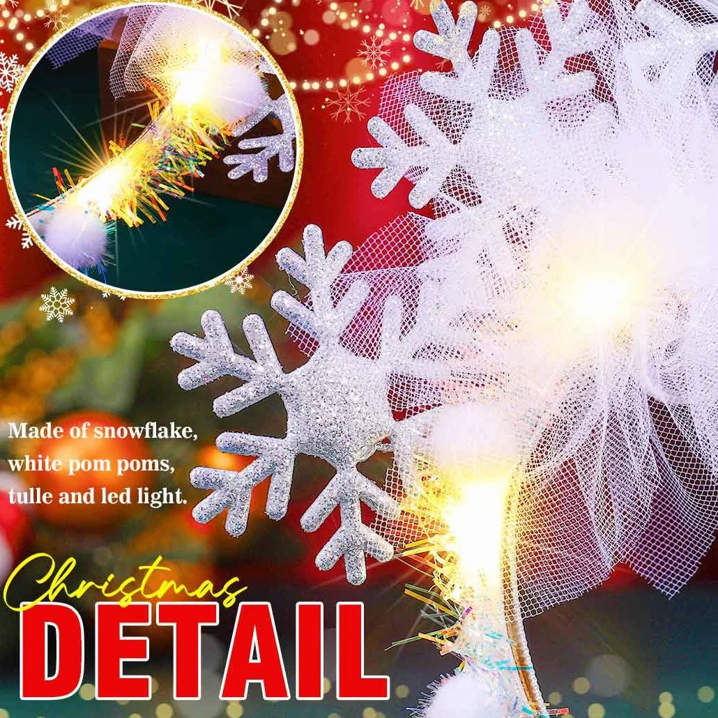 Zoestar Świecąca opaska na głowę w kształcie płatka śniegu biała LED świąteczne opaski na głowę pompony Boże Narodzenie nakrycie głowy festiwal kostium akcesoria do włosów dla kobiet