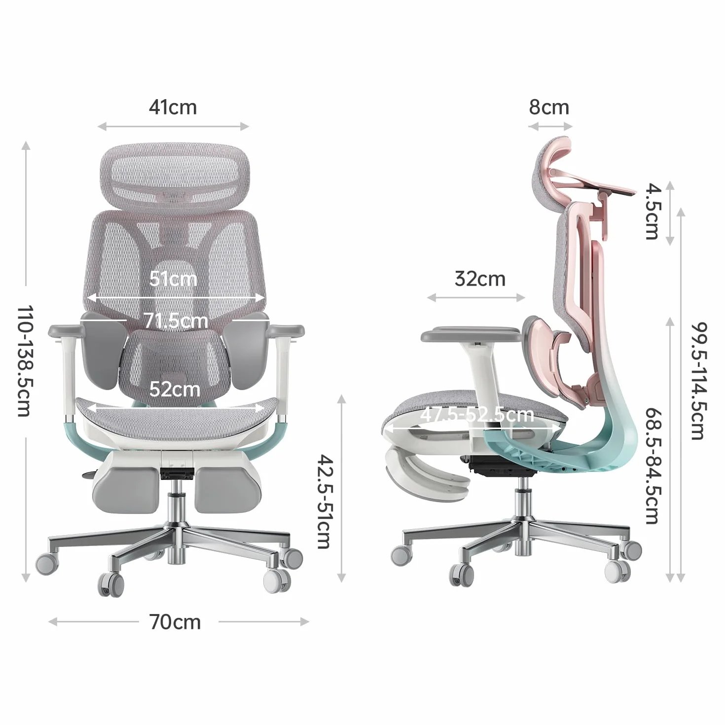 Hbada E3 Pro Ergonomiczny Fotel Biurowy z Dynamicznym Wsparciem Lędźwiowym 3-Strefowym, Regulowany Zagłówek 4D, Podłokietniki 4D, Podnóżek, Różowy