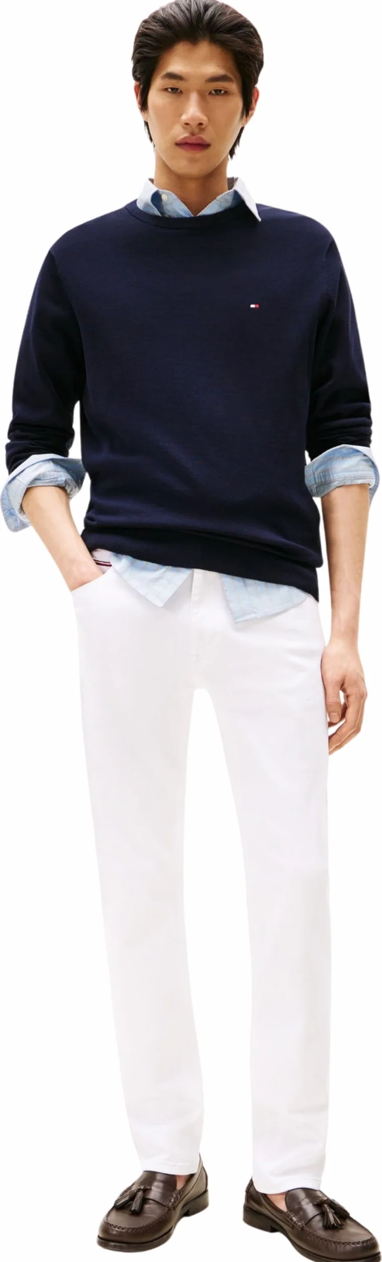 Tommy Hilfiger Męski sweter z bawełny Essential Crew Neck MW0MW14748, niebieski, M, Niebieski (pustynne niebo), M