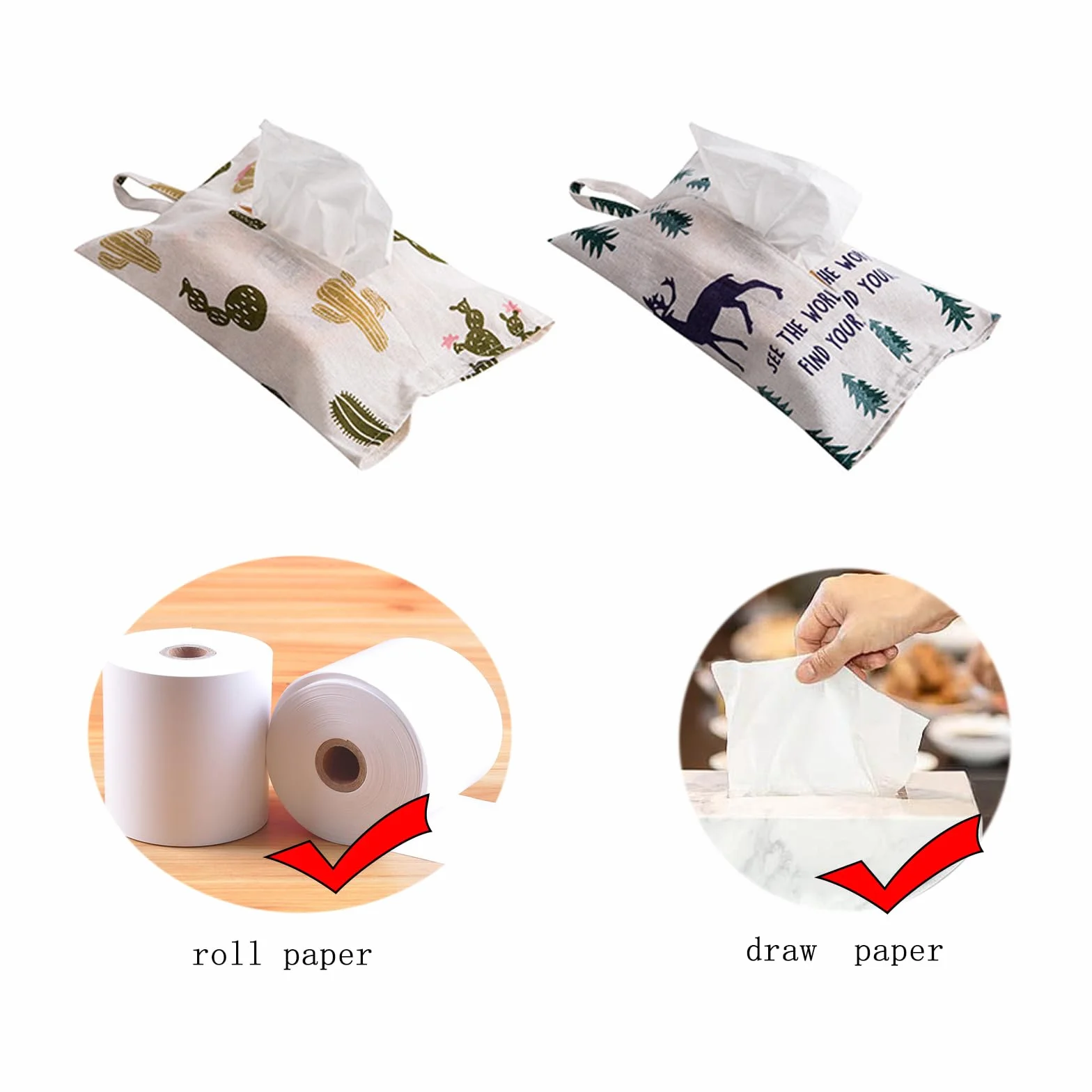 Wiszące pudełko na chusteczki higieniczne 4 sztuki torba materiałowa do przechowywania papieru