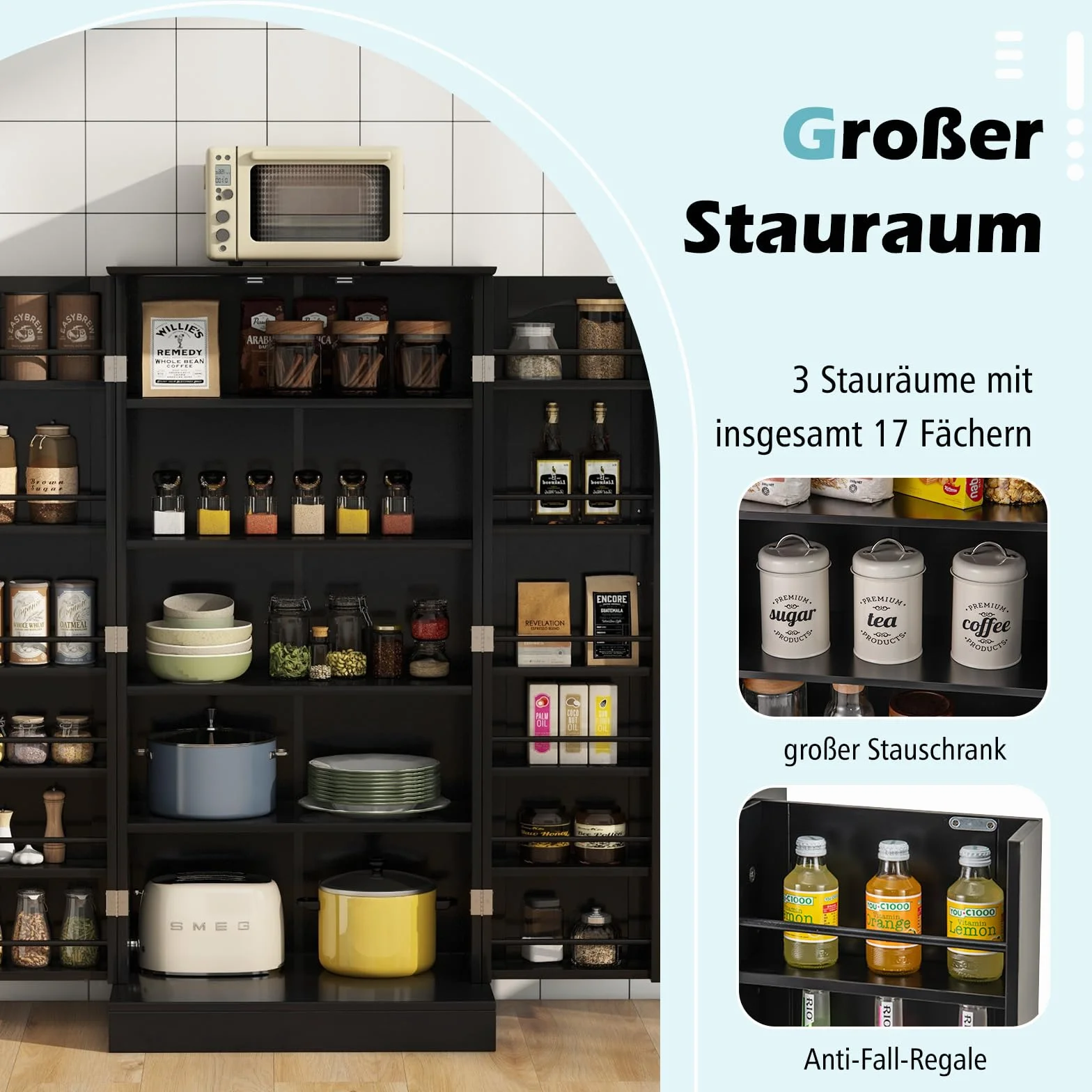 COSTWAY Szafka kuchenna z 2 drzwiami i 6 regulowanymi półkami 60x40x120 cm czarna
