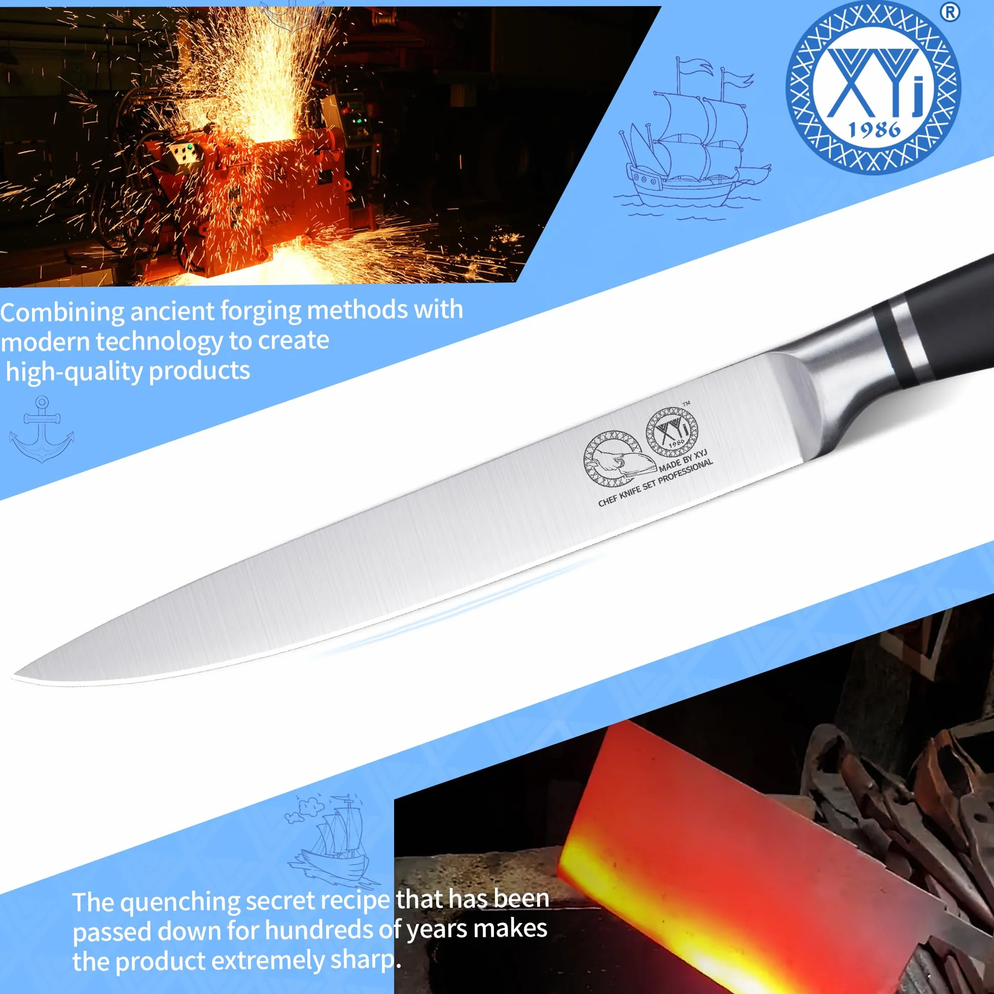 Stainless Steel 8 Inch Brisket Knife with Sheath Professional Chef Kitchen Knife