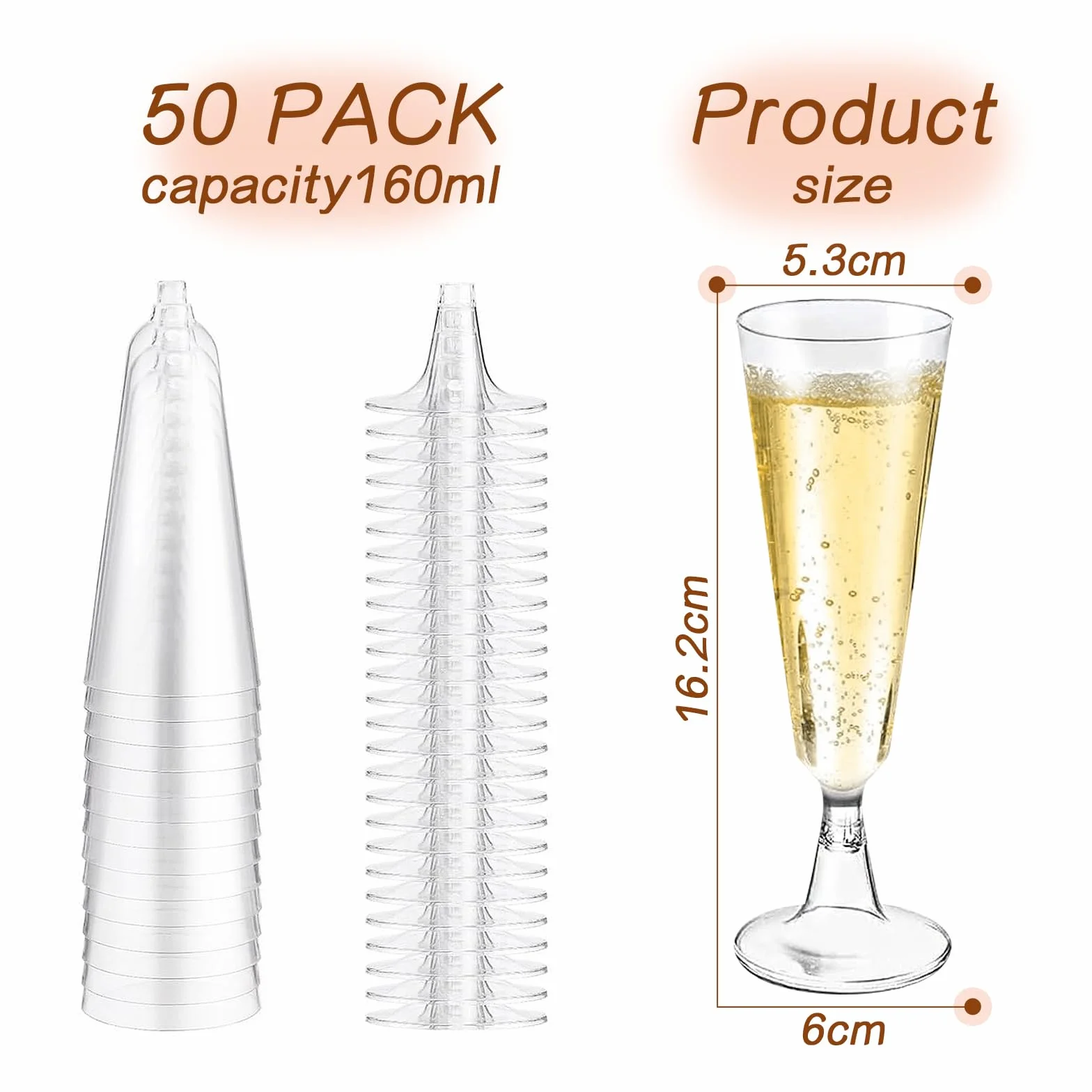 Kieliszki do szampana plastikowe 160 ml 50 sztuk wielokrotnego użytku przezroczyste