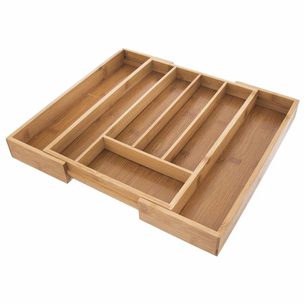 Orion pojemnik na sztućce z bambusa wysuwany wkład do szuflady organizer 26-40 x 35,5 x 4,5 cm