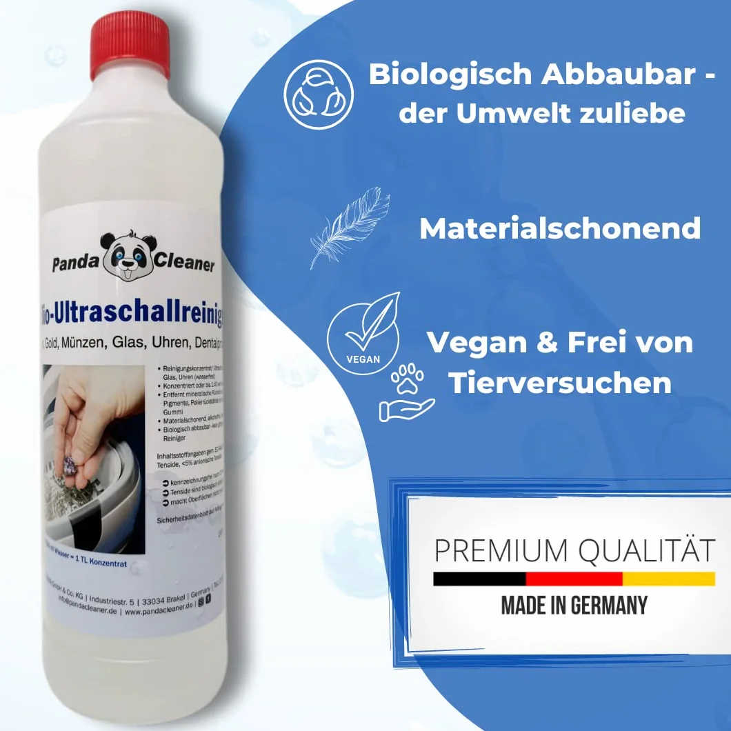 PandaCleaner Płyn do czyszczenia ultradźwiękowego – 250 ml koncentrat do okularów, produktów dentystycznych, złota, monet, szkła, zegarków (wodoodpornych) i wielu innych (250 ml)