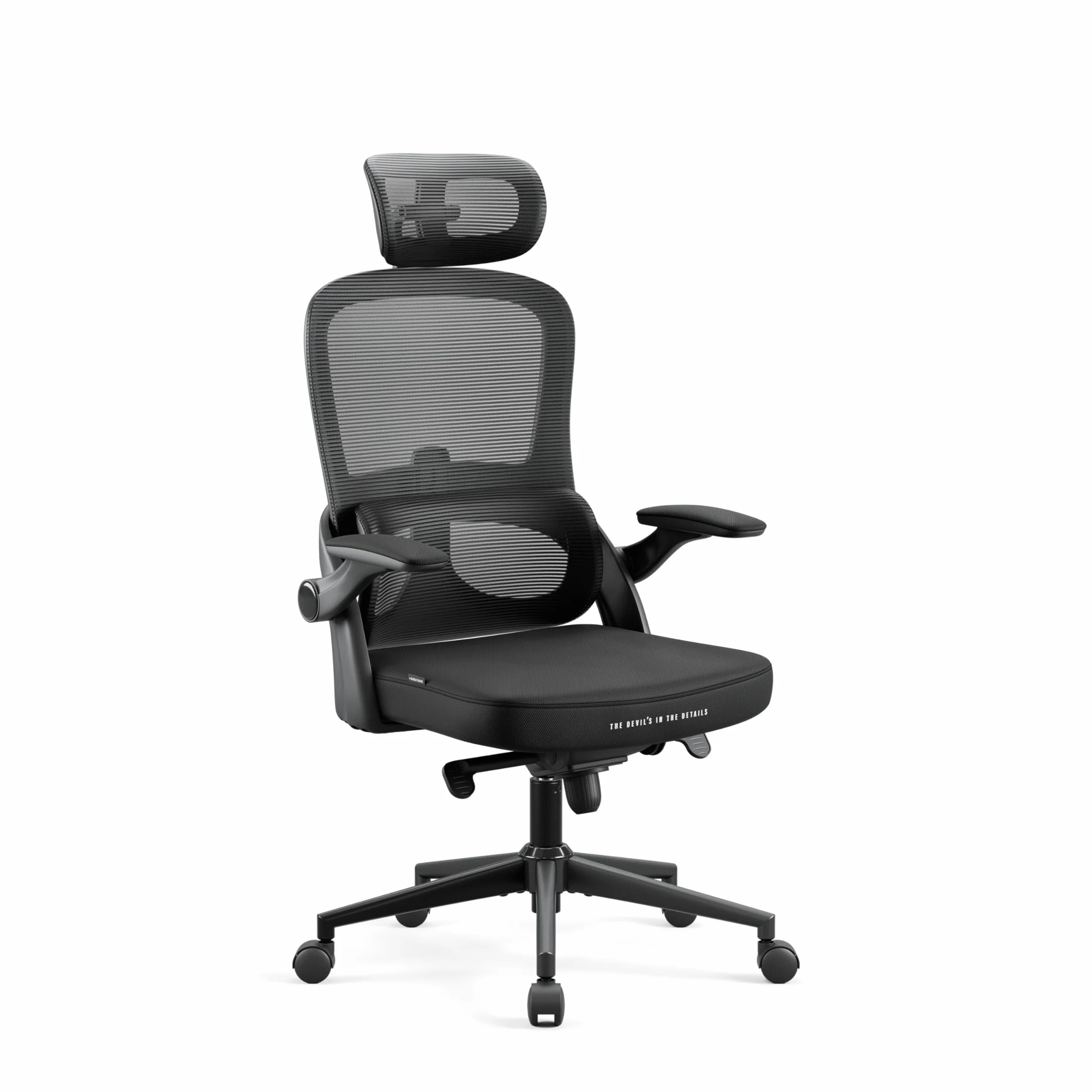 Diablo Ergonomiczny Fotel Biurowy V-Light | Regulowane Podłokietniki, Oddychająca Tkanina, 4 Poziomy Regulacji Oparcia, Regulowany Zagłówek, Podparcie Lędźwiowe (Czarny)