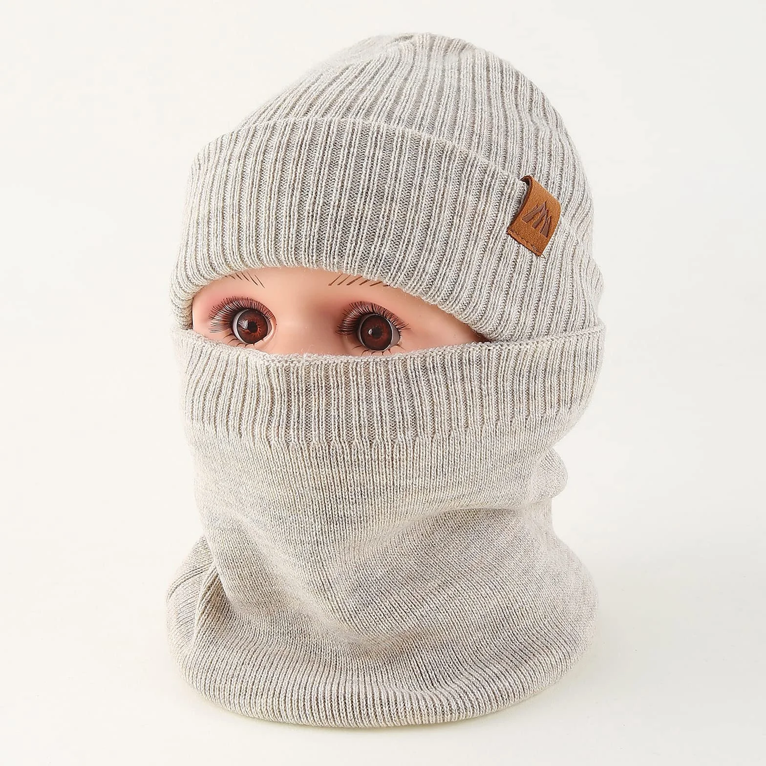 Dziecięca czapka zimowa typu beanie dla chłopców, z dzianiny, ciepła czapka i szalik dla dzieci, beżowy, M