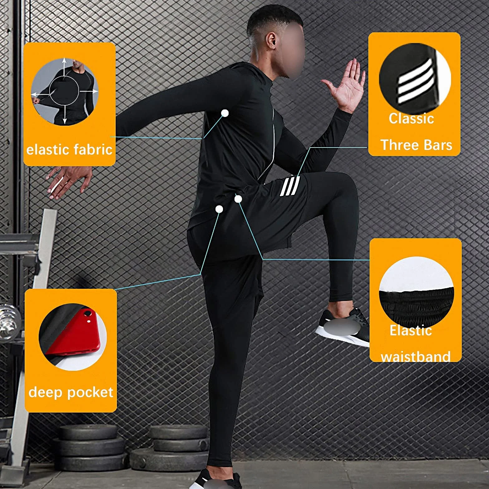 7-częściowy męski zestaw odzieży fitness, szybkoschnące legginsy na siłownię, outdoorowa warstwa bazowa odzież sportowa, styl 7, L