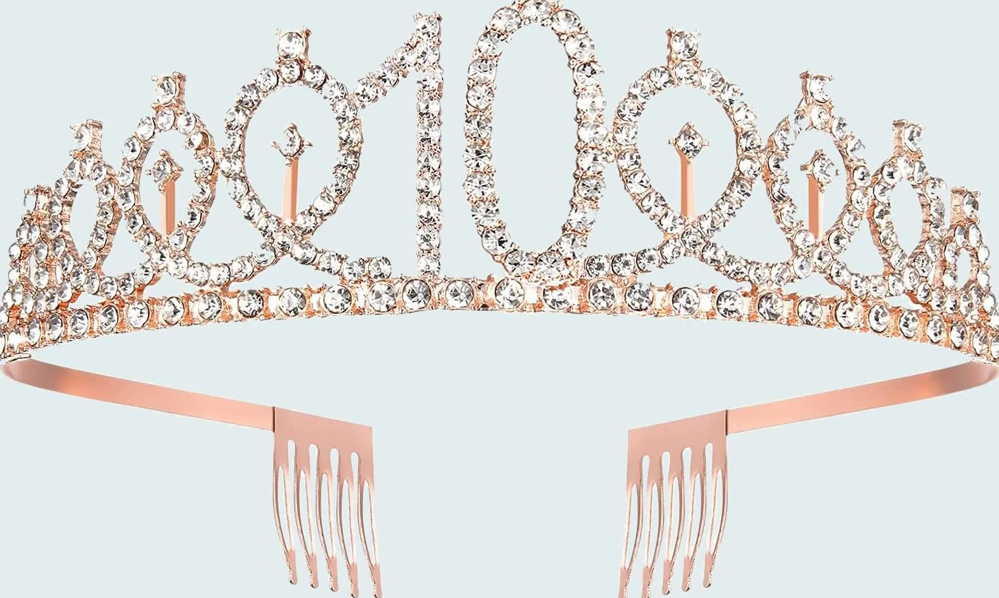Zestaw tiara i szarfa dla dziewcząt na 10. urodziny – korona ze strasu w kolorze różowego złota i brokatowa szarfa "It's My 10th Birthday", regulowane dekoracje urodzinowe księżniczki, upominki na