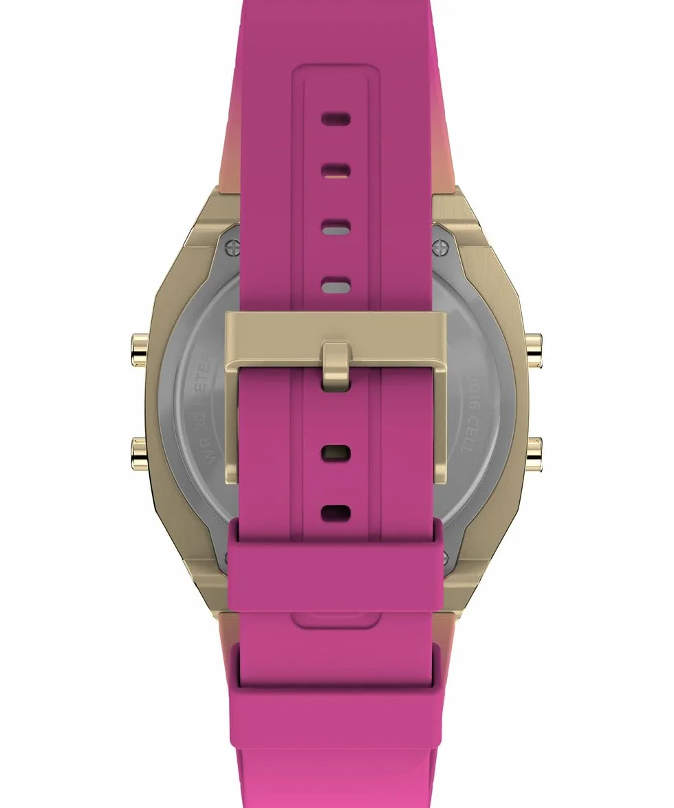 Timex T80 zegarek uniseks 36 mm – różowy pasek z żywicy, tarcza cyfrowa, koperta ze stali nierdzewnej w kolorze złotym, TW2V74400