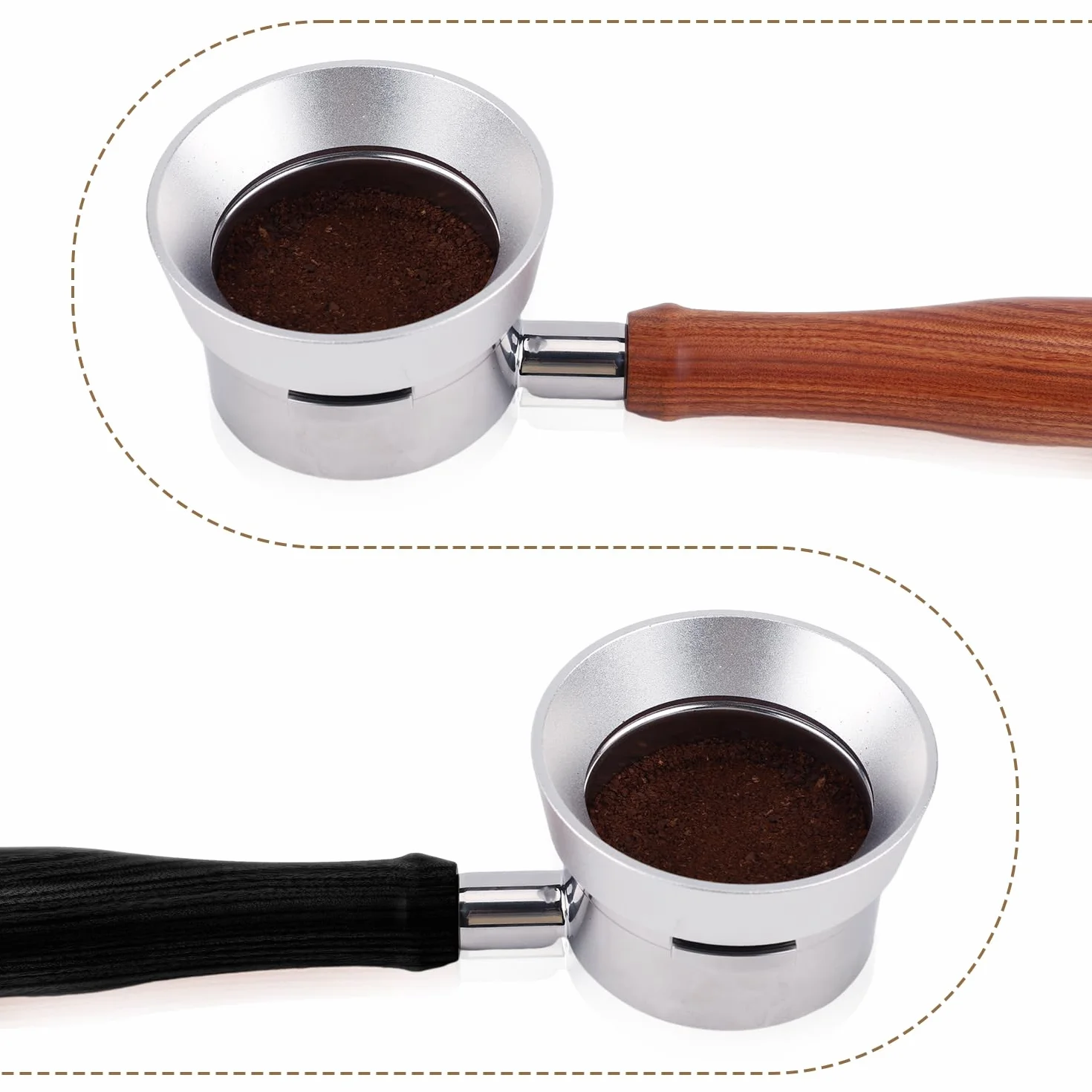 58 mm Lejek Dozujący do Espresso z Kolbą - Wytrzymały Pierścień z Magnesem Aluminiowym - Kompatybilny ze Wszystkimi Kolbami 58 mm