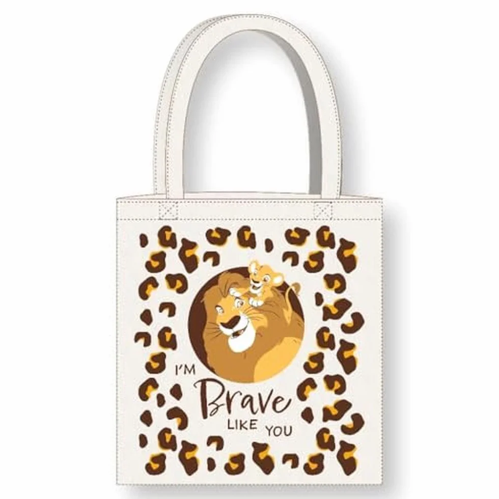 CERDÁ LIFE'S LITTLE MOMENTS Cerdà Disney Król lwa Torba z długimi uchwytami - 36 x 39 cm - Poliester i bawełna - Simba i Mufasa I'm Brave Like You - Biały