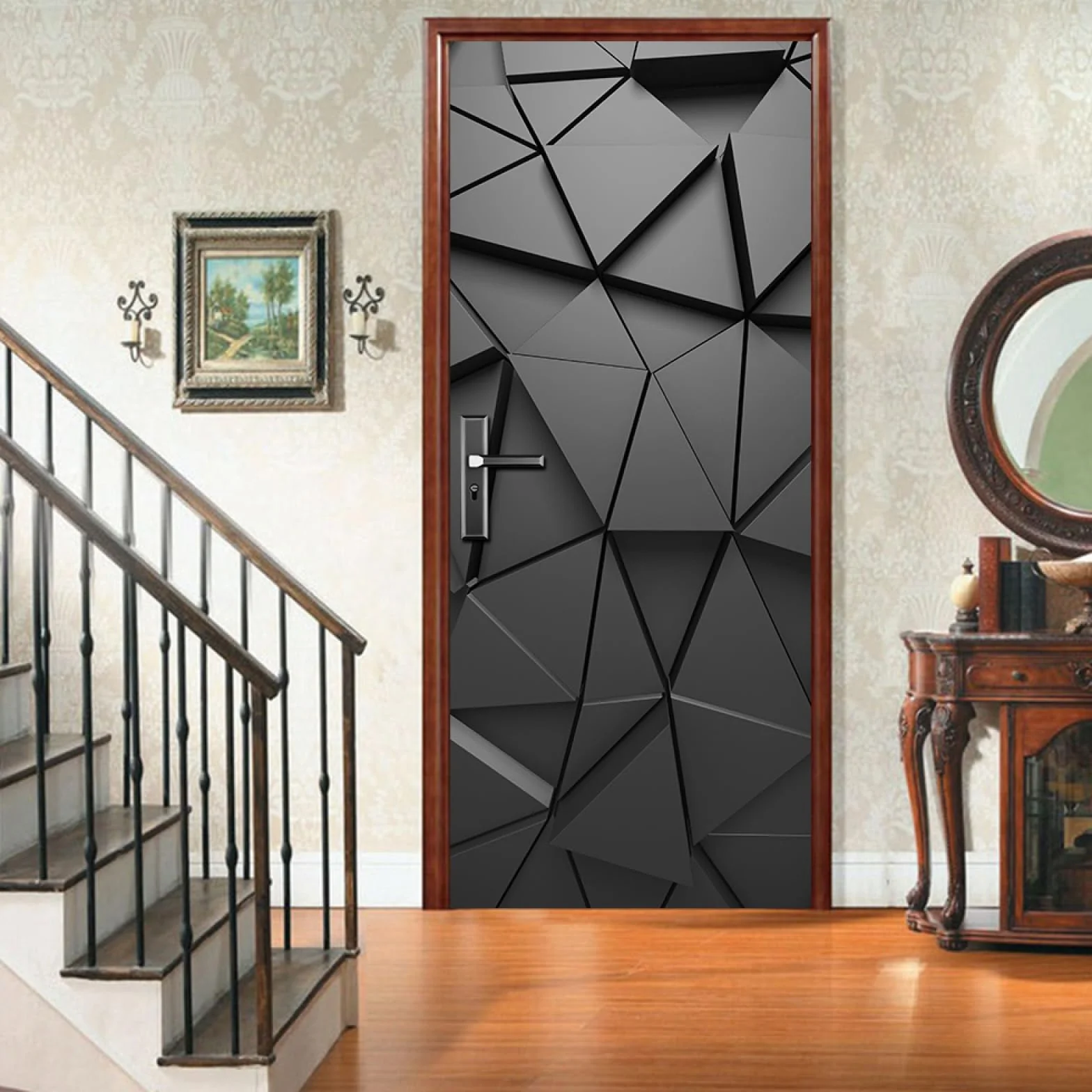 Folia na drzwi, plakat na drzwi, tapeta samoprzylepna 3D PCW, naklejka na drzwi, czarna, geometryczna, na drzwi, ścianę, okno, PCW, samoprzylepna, geometria, 2 sztuki