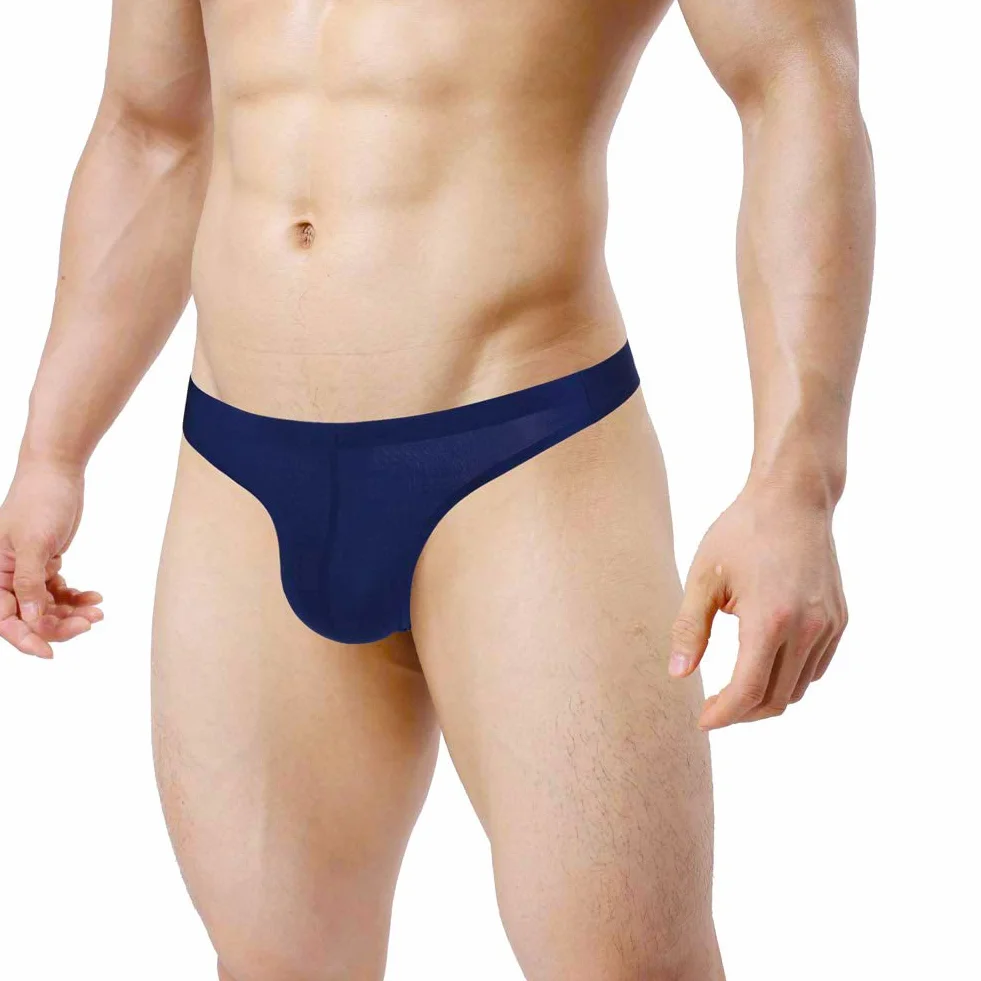 Męskie stringi tanga seksowna bielizna męska Low Rise G-stringi Ice Silk Slips gładkie bezszwowe przezroczyste stringi majtki