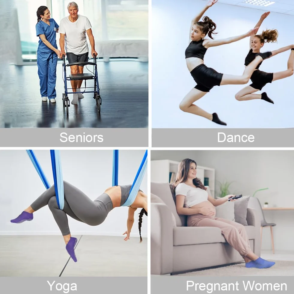 Flintronic Antypoślizgowe Skarpetki do Jogi Damskie, Skarpety Sportowe z Paskiem do Jogi, Pilates, Balet, Taniec