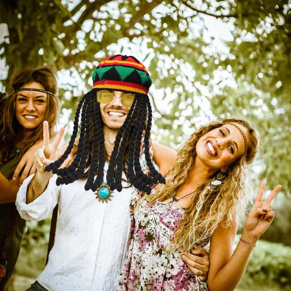 4 sztuki czapek Rasta Dreadlocks, peruka Rasta, styl jamajski, zabawne czapki z dredami, peruka, czapka z włosami, zabawny kostium, maskarada, akcesoria kostiumowe do cosplay