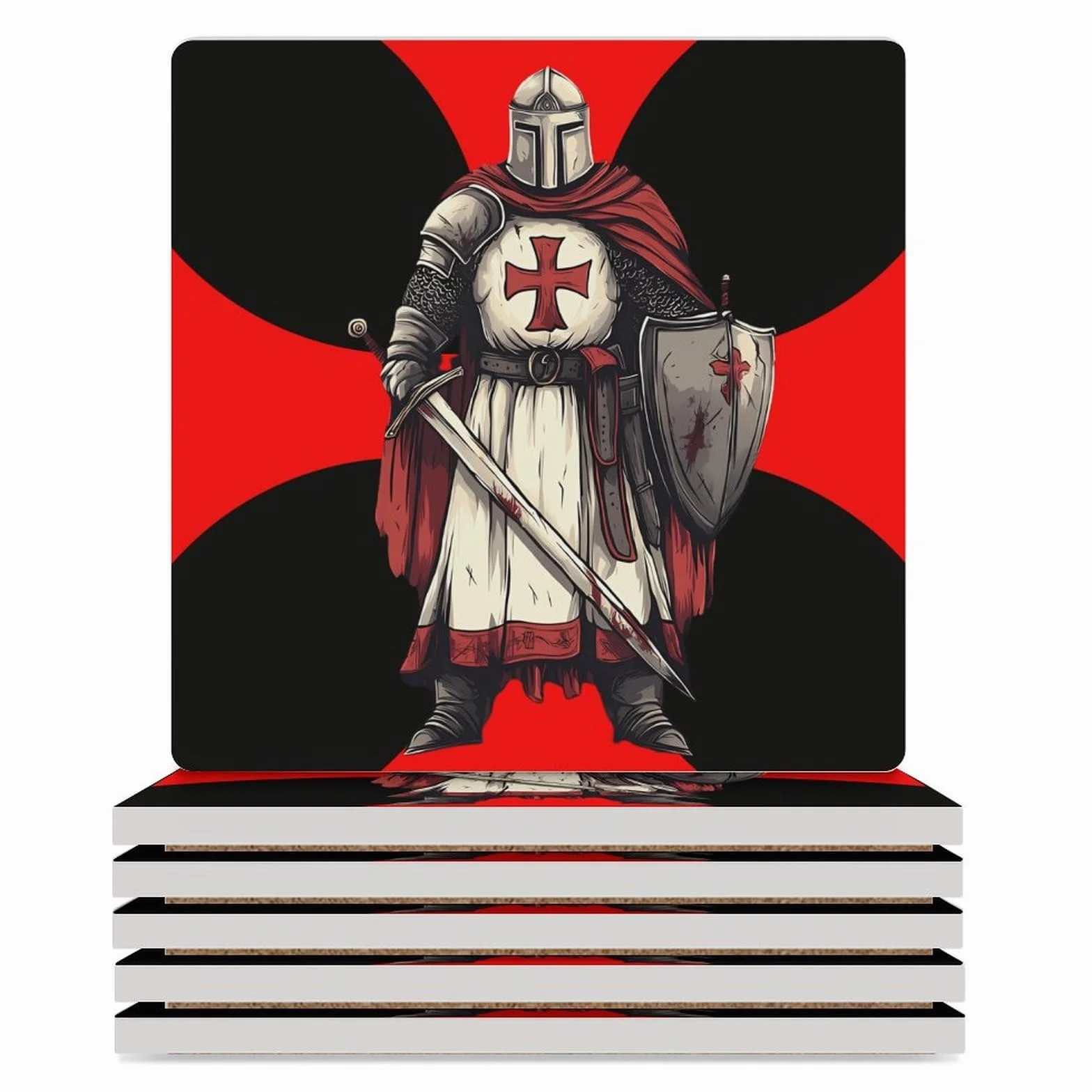 Knights Templar zestaw podkładek ceramicznych kwadratowych odpornych na ciepło do herbaty i kawy