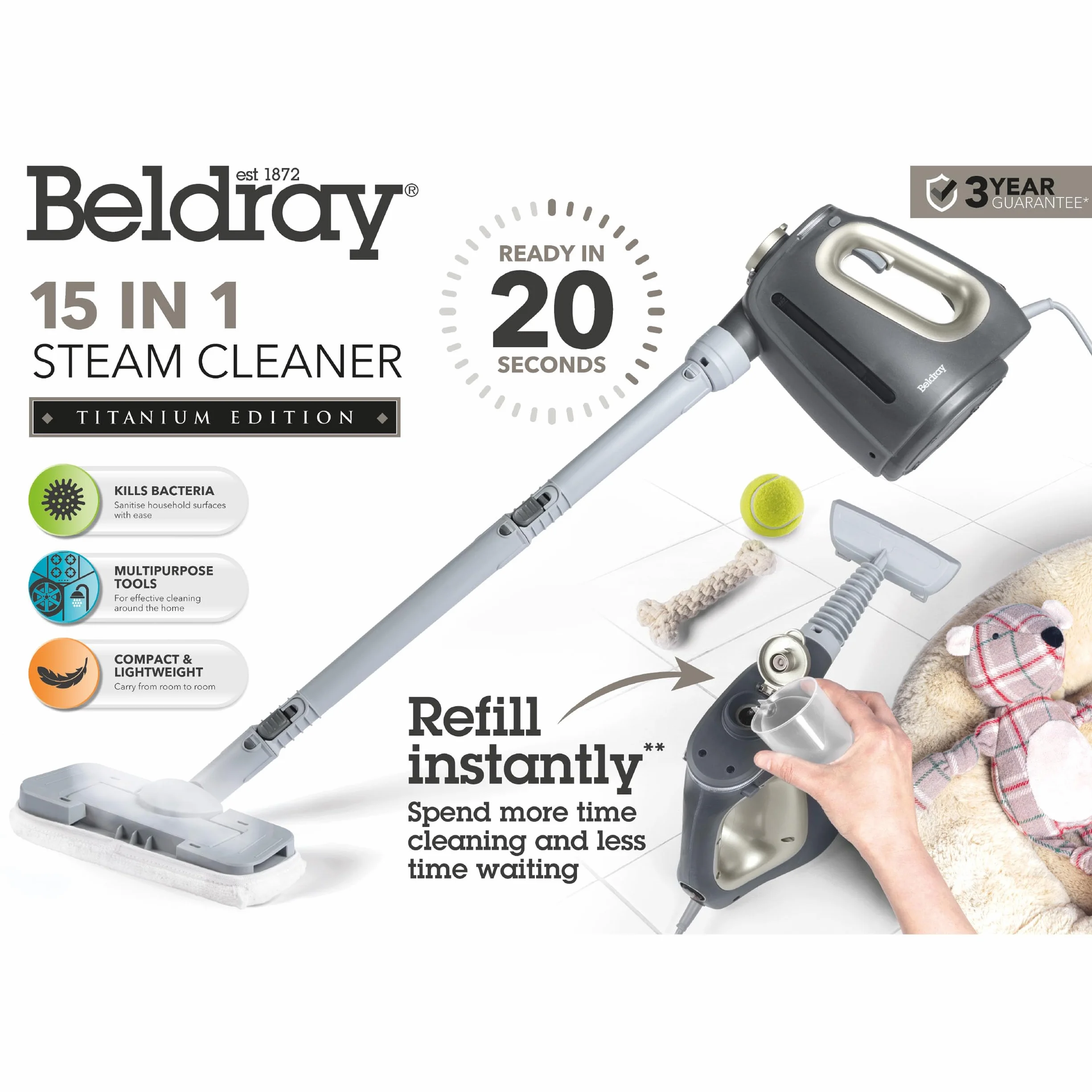 Beldray Odkurzacz parowy 15 w 1 reczny parownik 1350W 550 ml