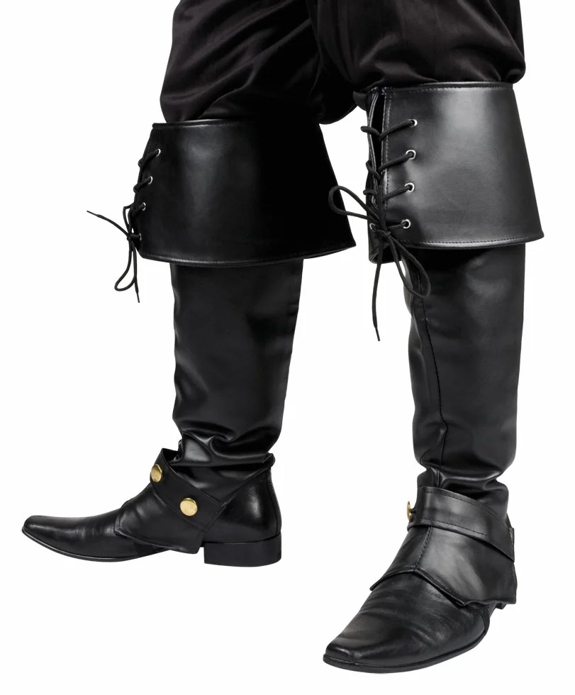 COM-FOUR® getry wykonane z czarnej skóry syntetycznej, nakladki na buty na karnawal, karnawal, Halloween i imprezy tematyczne, jeden rozmiar, 60 cm