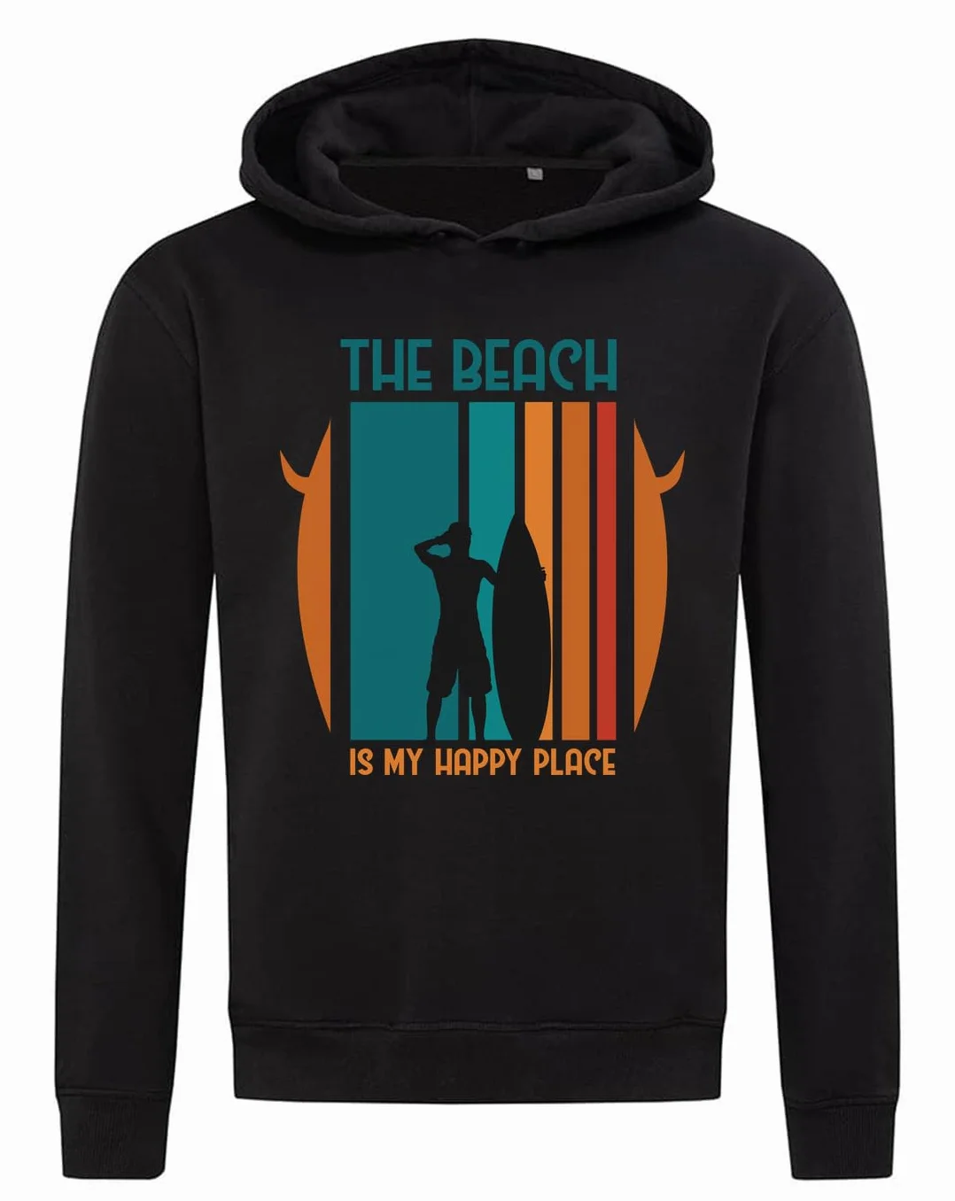 'The Beach Is My Happy Place' kolorowa linia sztuka bluza z kapturem bluza z kapturem mieszanka bawełny czarna