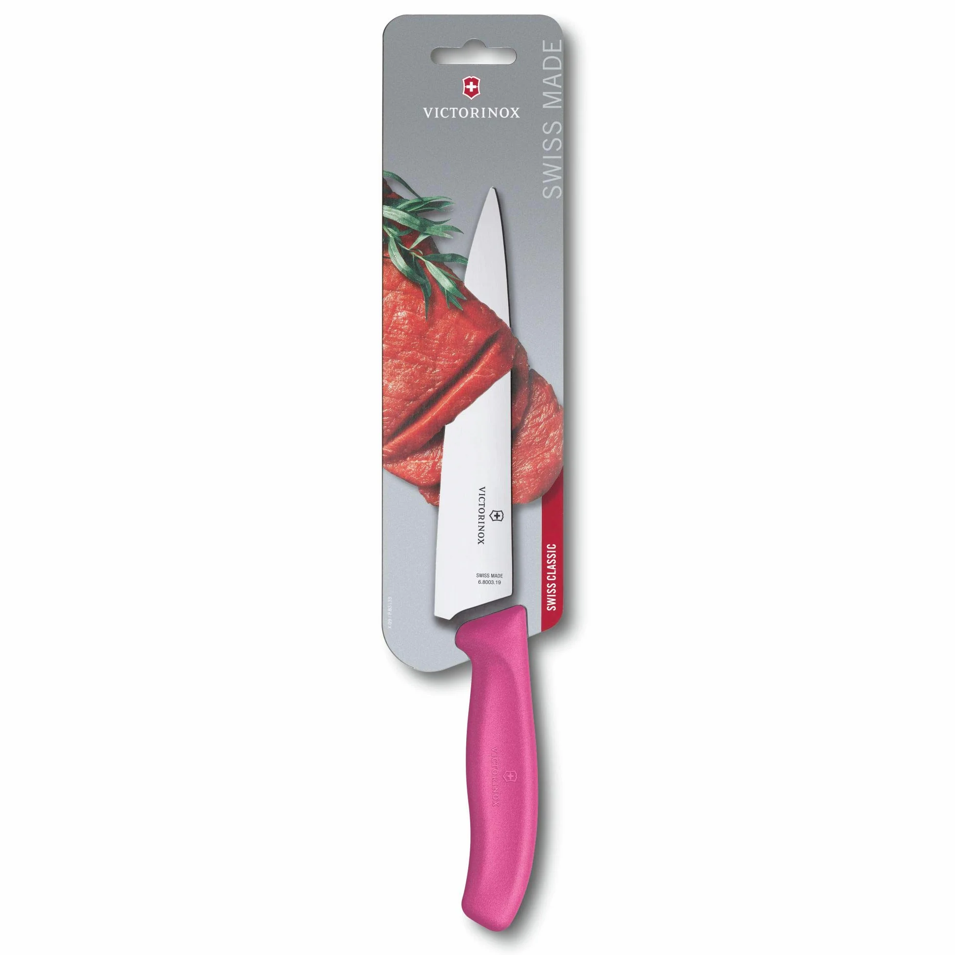 Victorinox, 6.8006.19L5B, Swiss Classic, Tranchiermesser, Extra scharfe Klinge, mit geradem Schliff, robuster Kunststoff-Griff, Pink, Made in Switzerland, Spülmaschinengeeignet