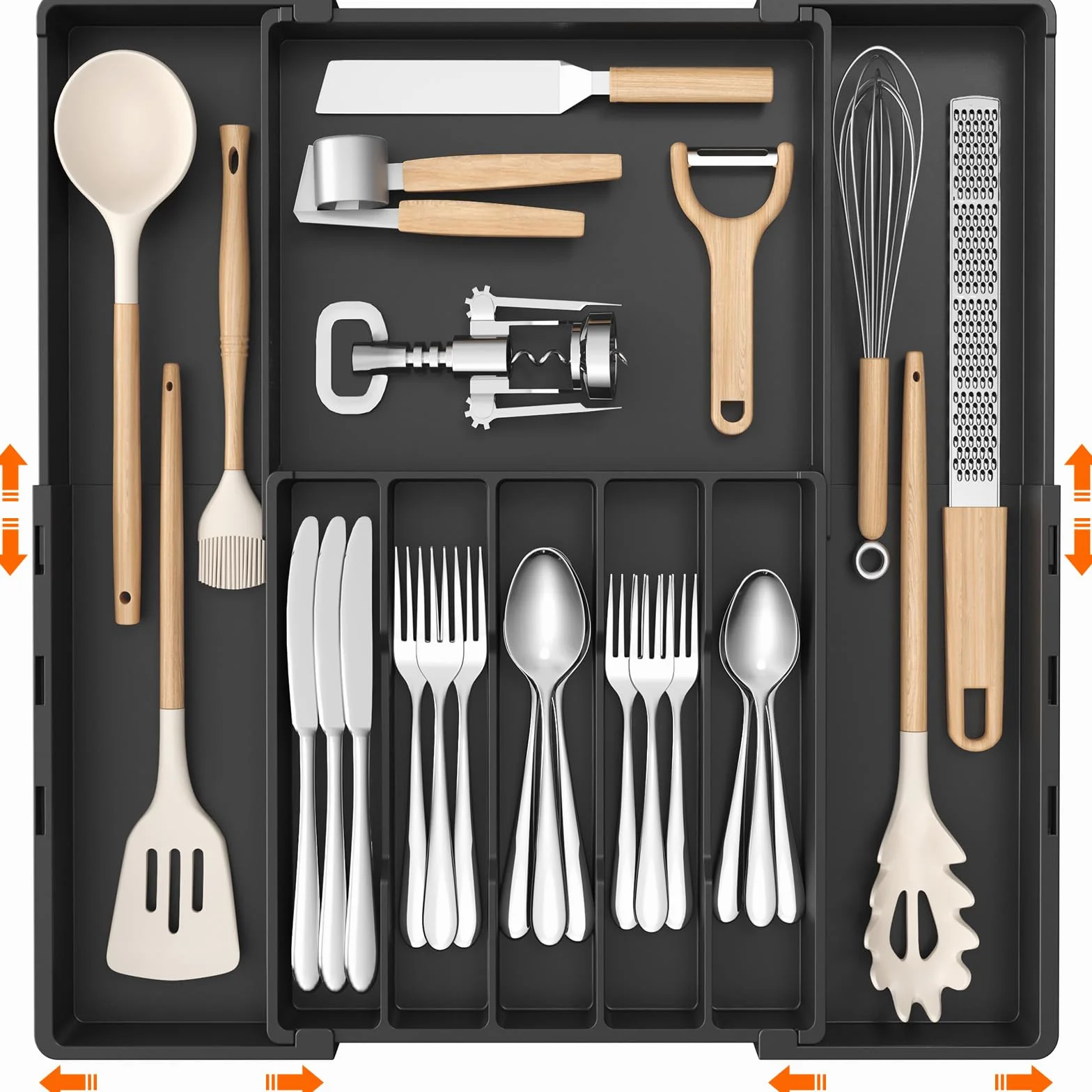 Lifewit Organizer na sztućce do szuflady, regulowany, 5-8 przegródek, szer. 30,5-52 cm, plastikowy