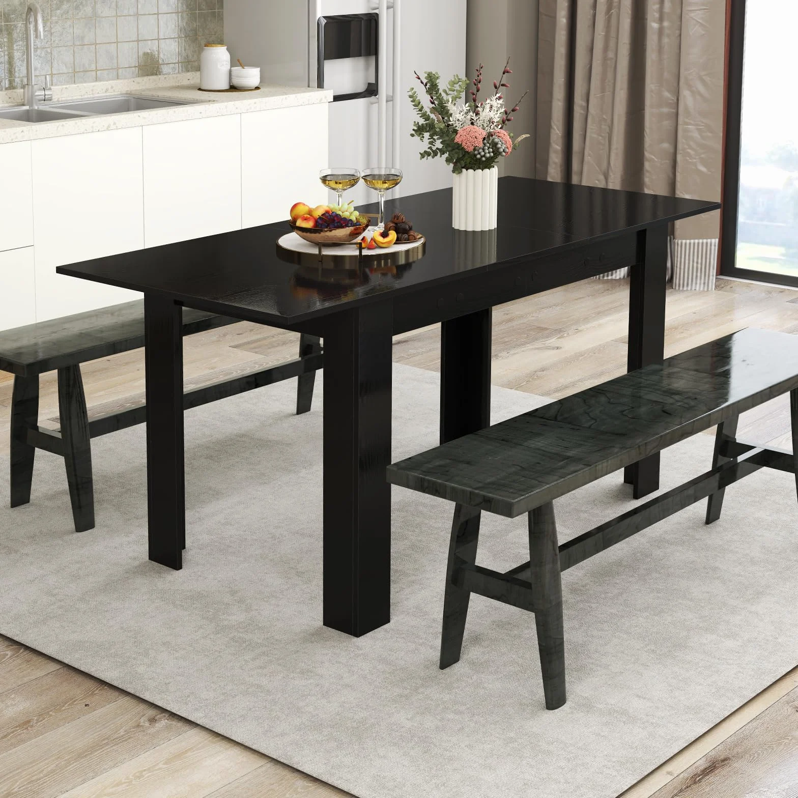 GIANTEX Rozkładany stół jadalny, 120/158 x 70 x 76 cm, nowoczesny stół kuchenny z rozkładanym blatem w kształcie litery L, dla 4-6 osób, do jadalni, na balkon (czarny)