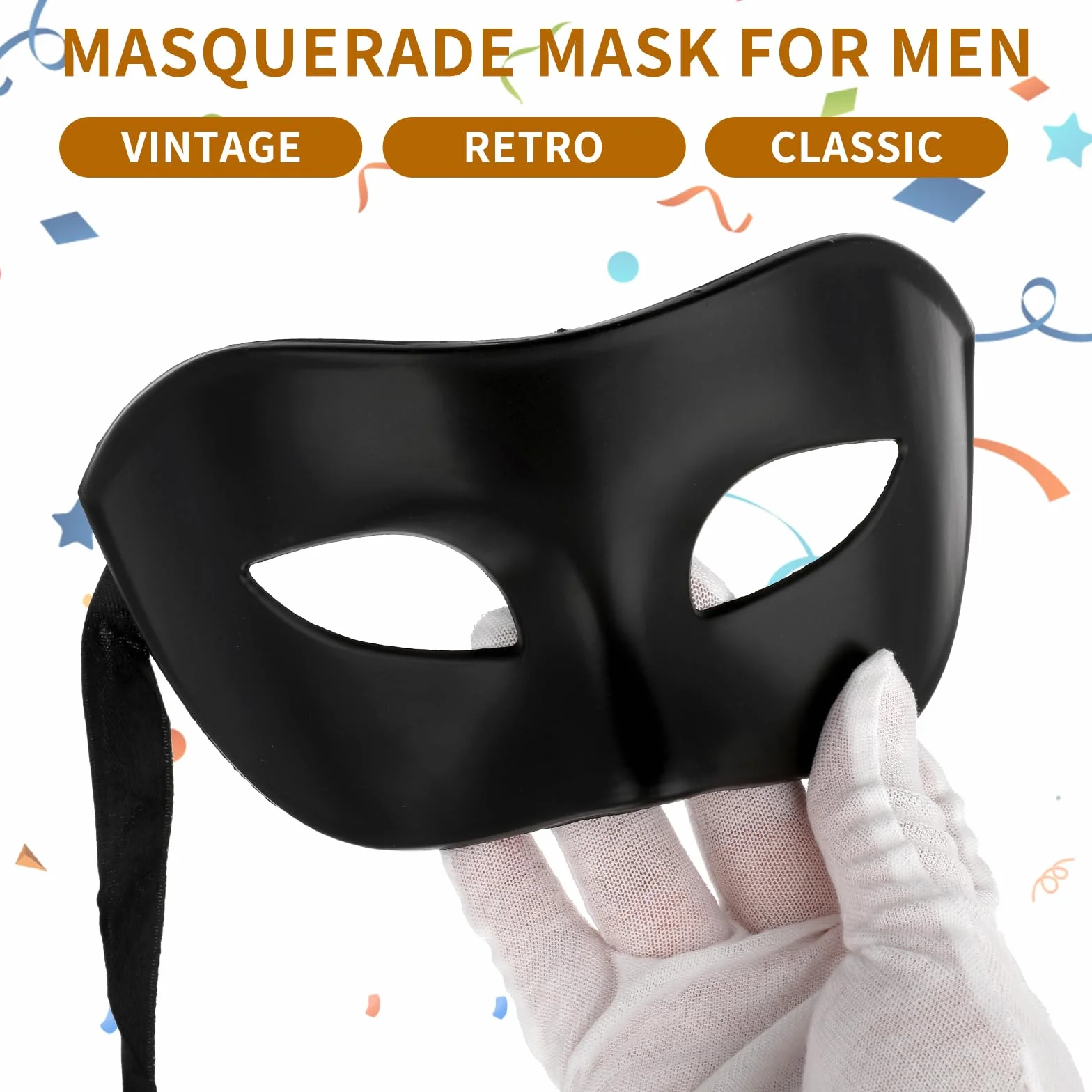 Gjinxi Czarna maska wenecka, maskarada, damska, elegancka męska maska, kostium ze wzorem retro, klasyczny styl , na bal kostiumowy, Halloween, imprezę, bal maskowy