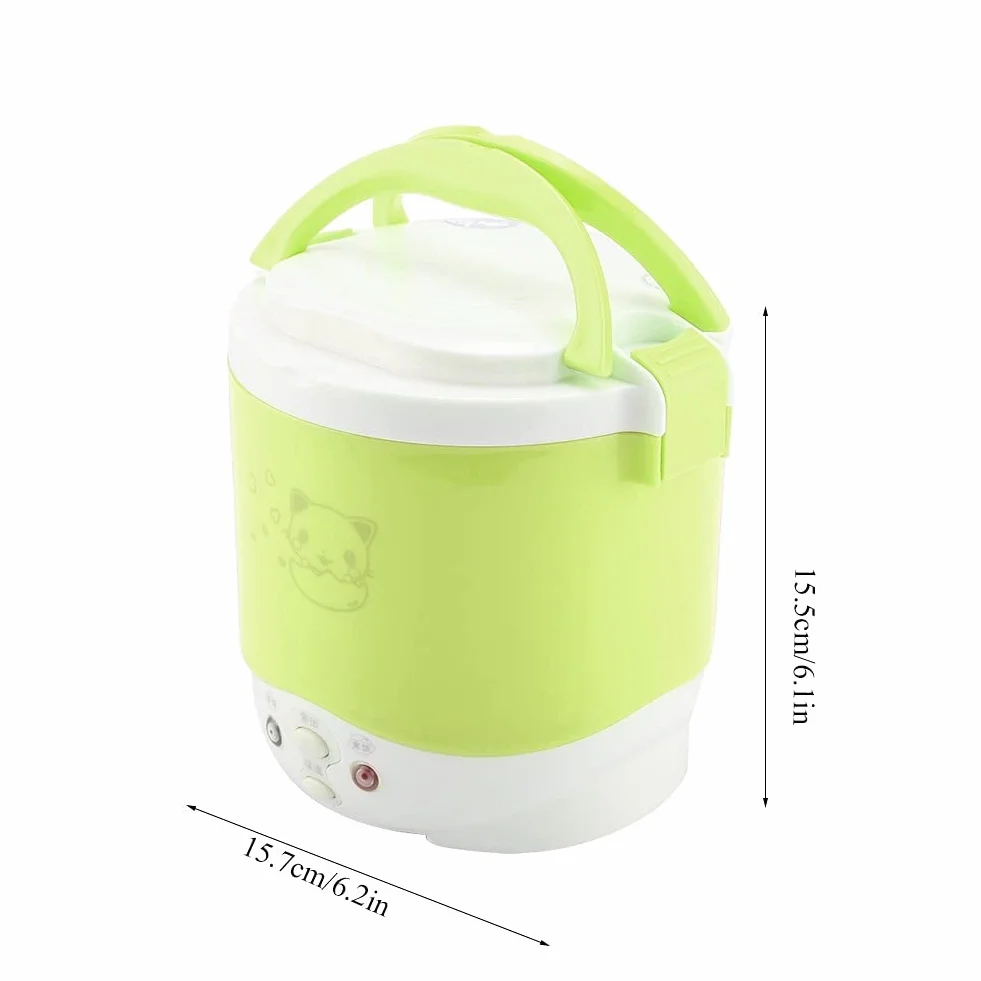 Elektryczny Parowiec do Gotowania Ryżu 12V 100W Przenośny z powłoką nieprzywierającą Podwójne Wiadro PP (GREEN)