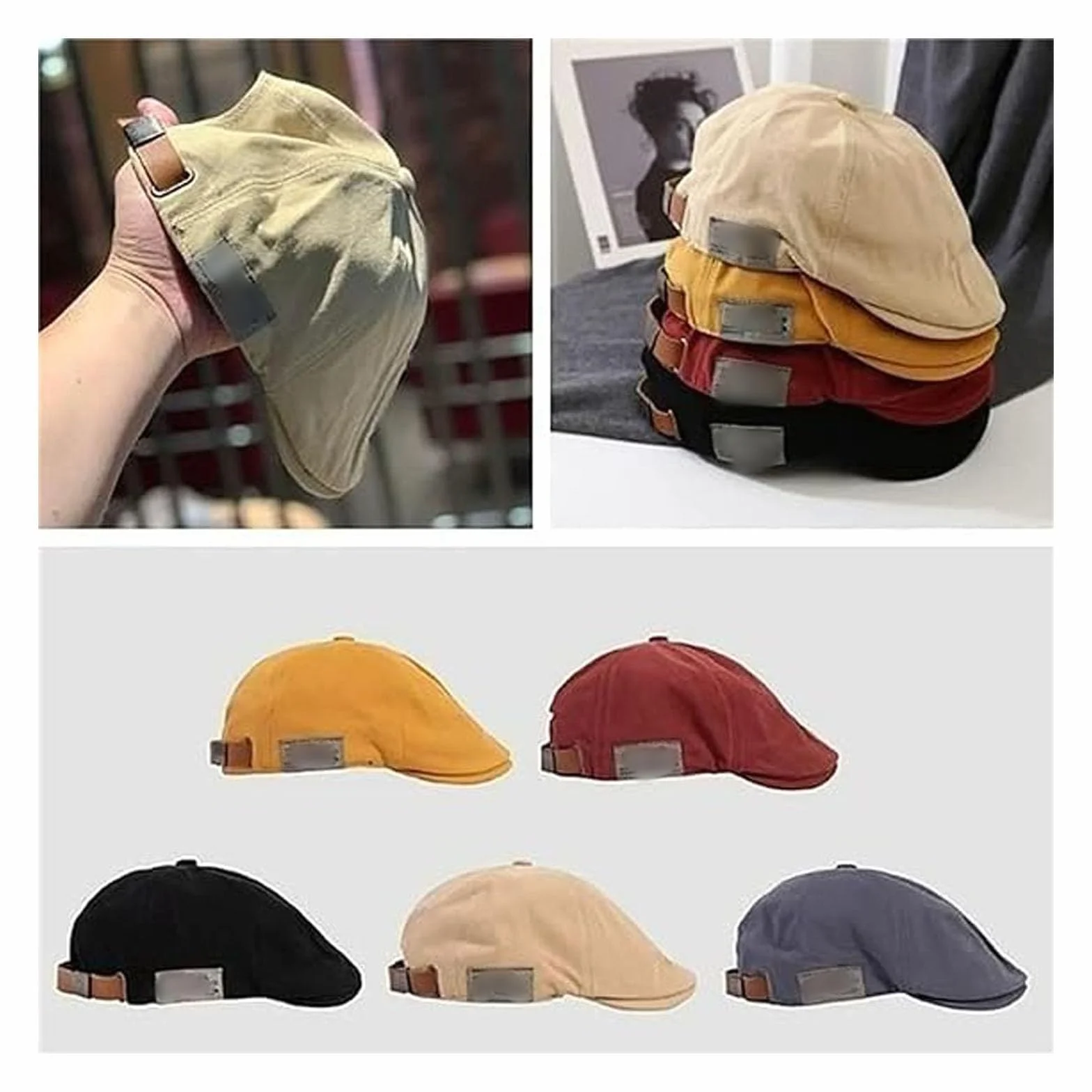 Retro Vintage Street Beret Cap, męskie płaskie regulowane czapki beret, czapka Paperboy, beret kapelusze dla mężczyzn i kobiet