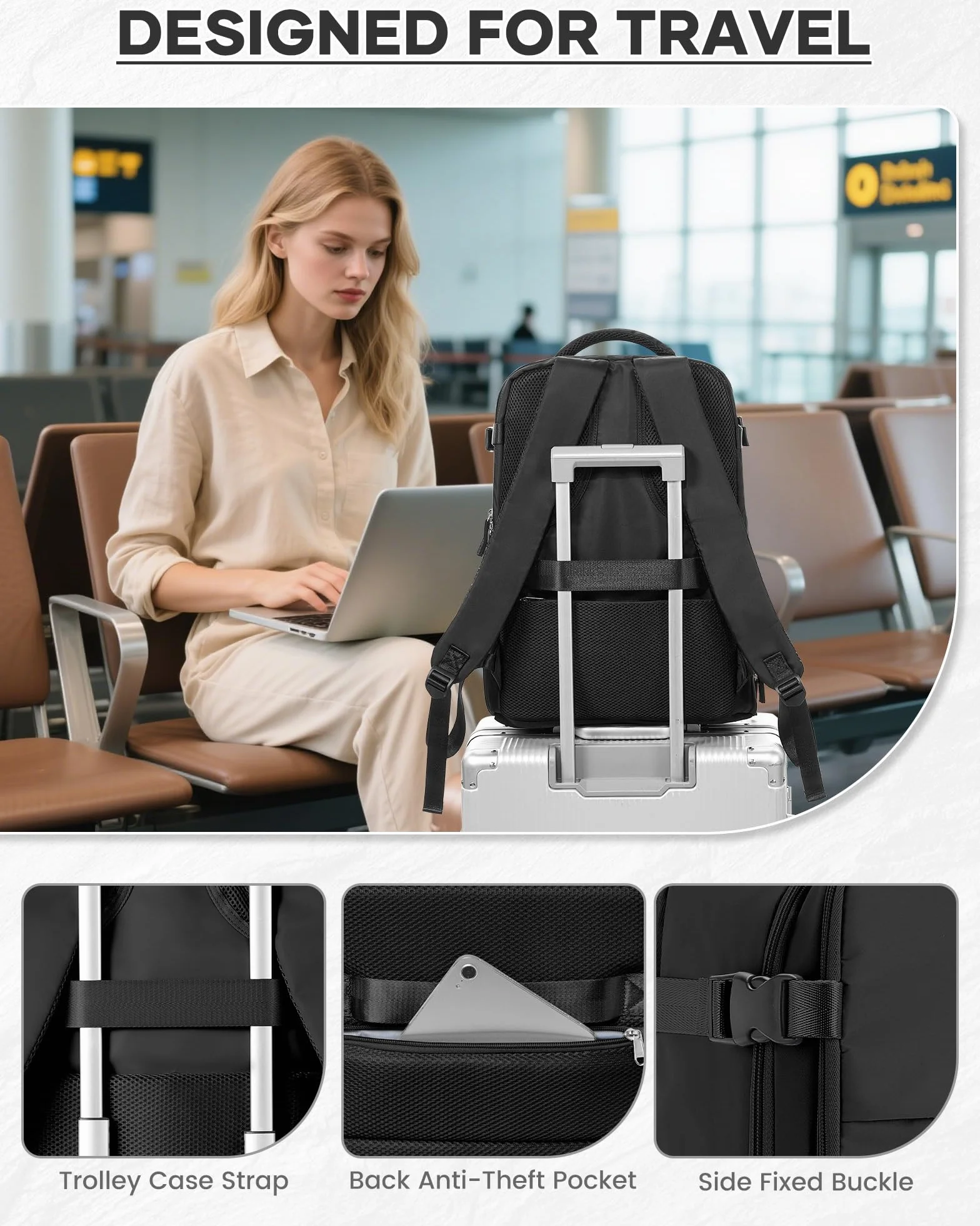 HPLQQ Plecak próżniowy z pompką, plecak podróżny, torba podręczny 40x30x20 dla Ryanair, torba podróżna pod siedzenie samolotu,A01-Czarny