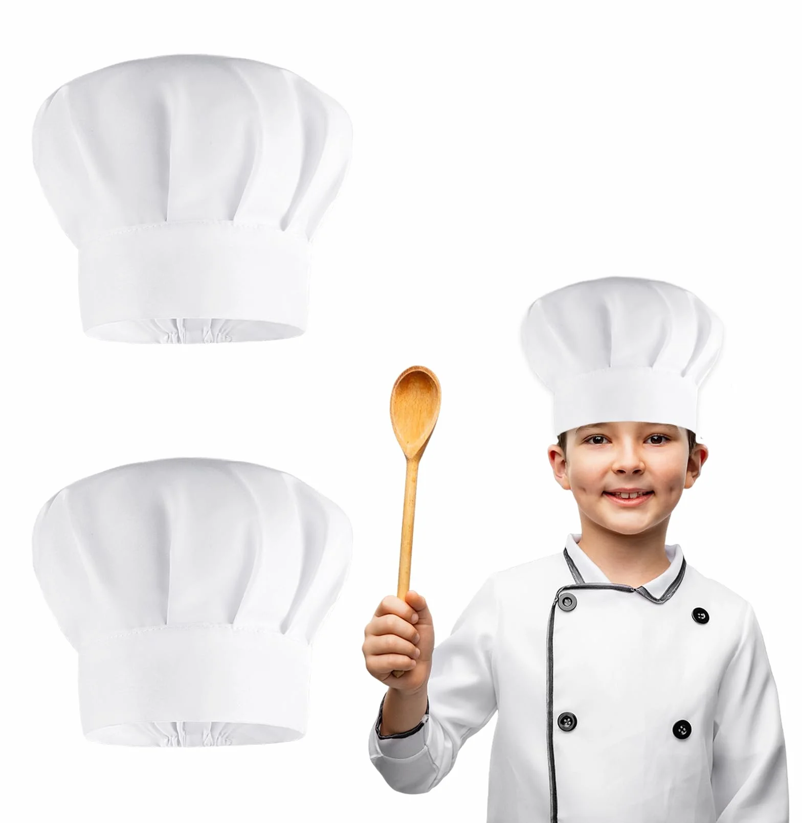 Giantree Czapka kucharska, unisex, biała czapka piekarnicza, regulowana, elastyczna czapka kucharska, bawełniana czapka kucharska, profesjonalna czapka kucharska, akcesoria do pieczenia dla dzieci