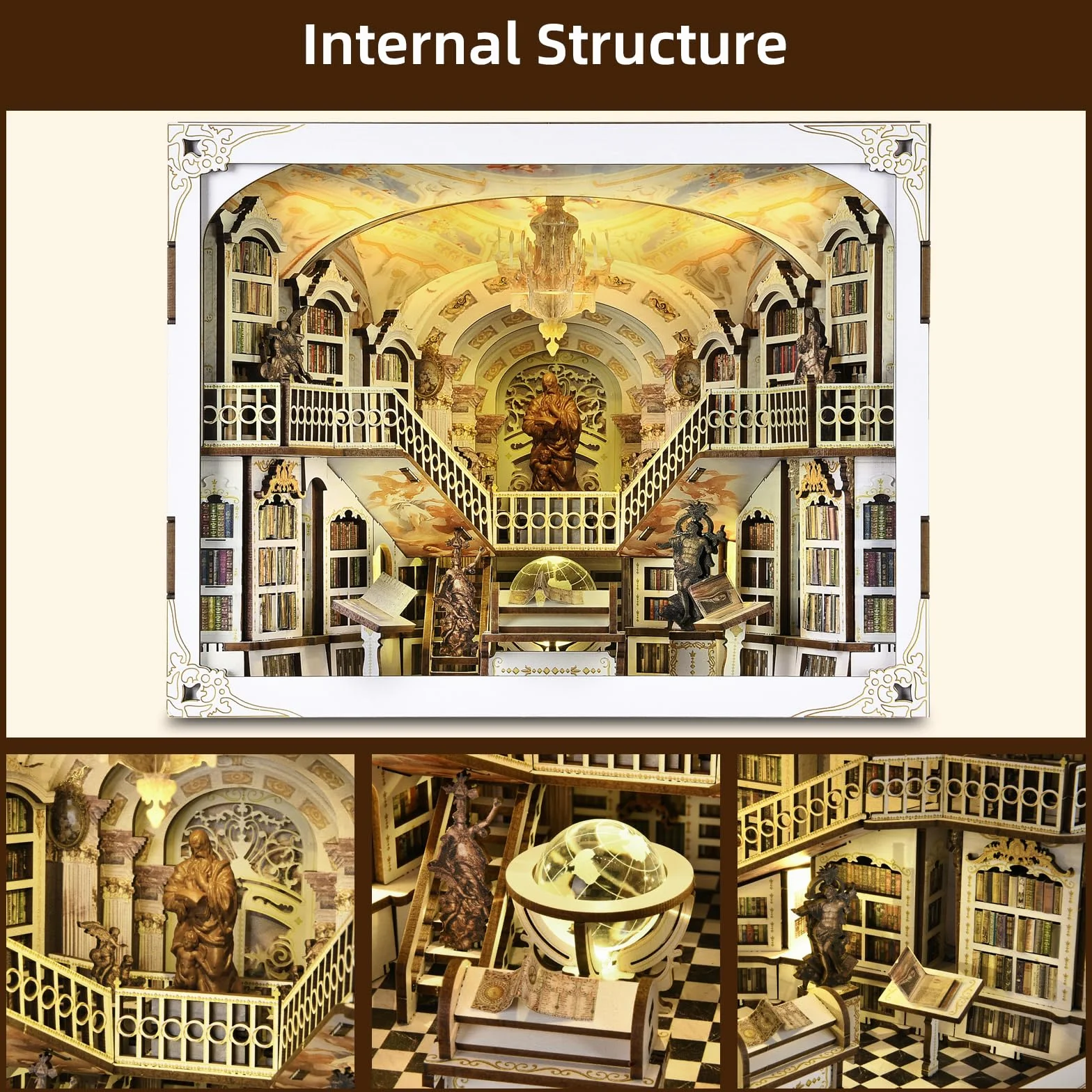MiniCity Book Nook Kit, miniaturowy domek dla lalek, zestaw książek, drewniane puzzle 3D, podpórka na książki, dekoracja z oświetleniem LED, dla młodzieży i dorosłych (Library of Gods Max)