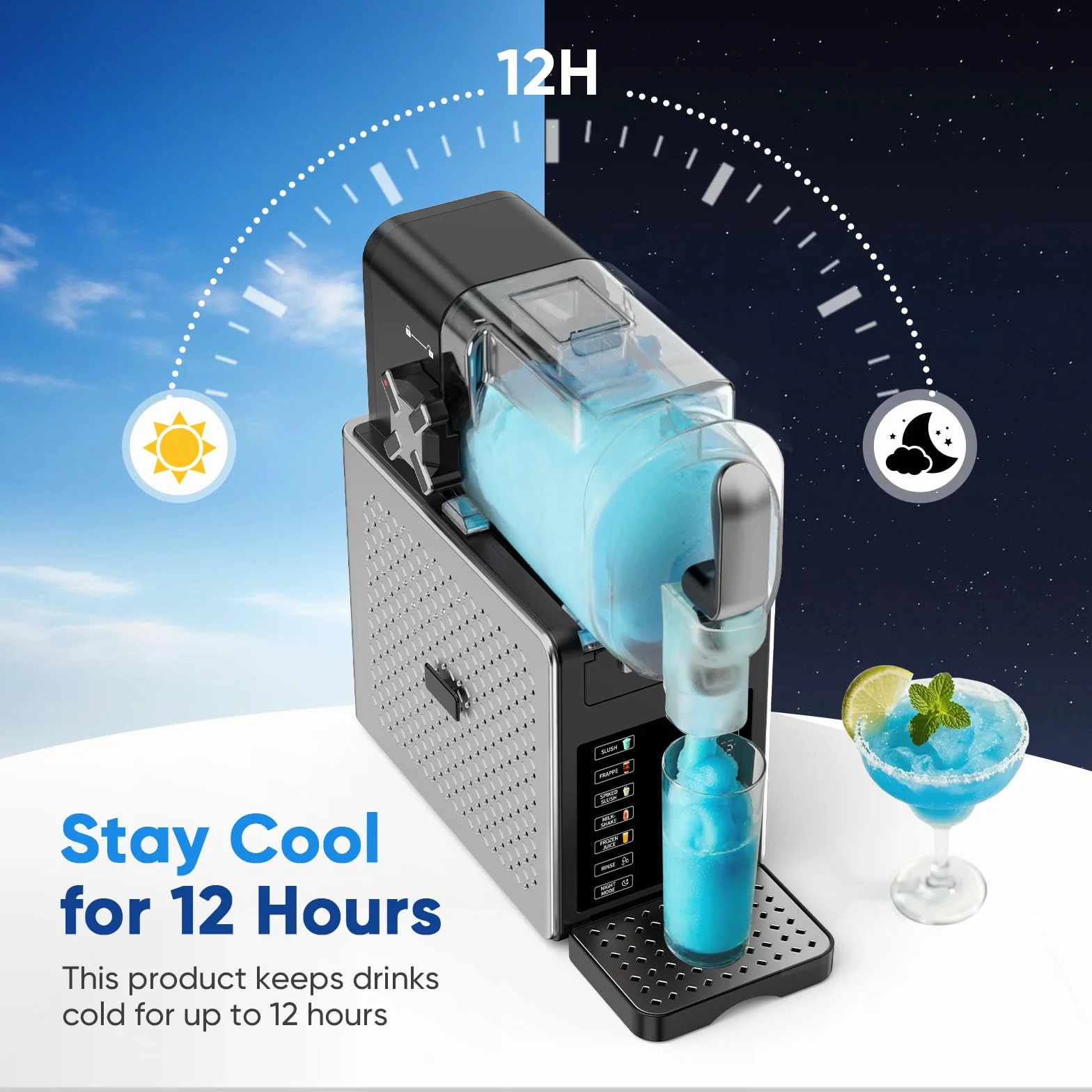 Maszyna do slushie – łatwa obsługa jednym przyciskiem, 2,5 l, nie wymaga lodu, z wyświetlaczem LED, 6 automatycznych programów do margarity, frappé, koktajli mlecznych, prosta obsługa jednym (srebrny)