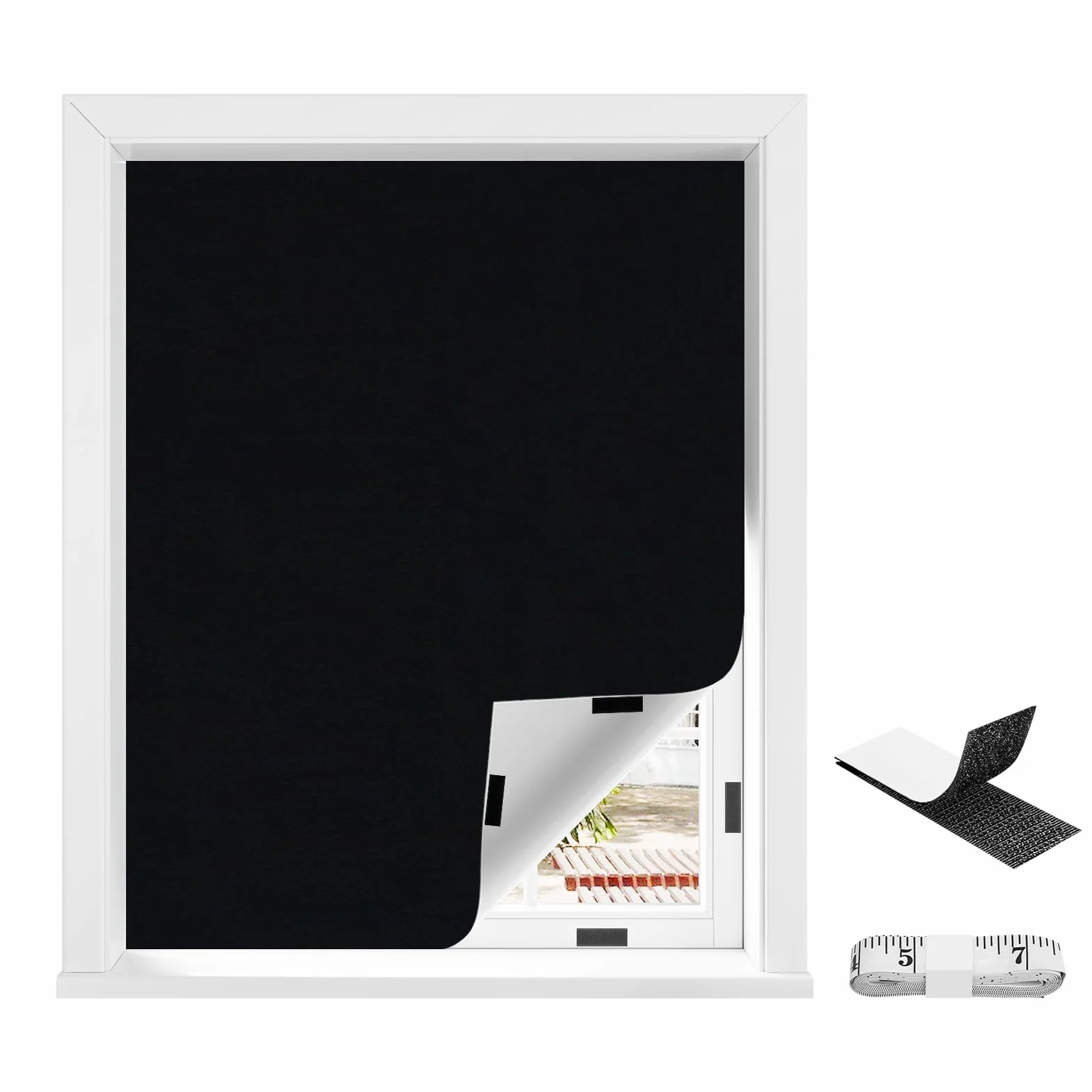 WOLTU Zasłony zaciemniające z zatrzaskami na rzep zasłona 100% zaciemniająca przenośna zasłona do cięcia okien sypialni podróży 145 x 300 cm, czarna