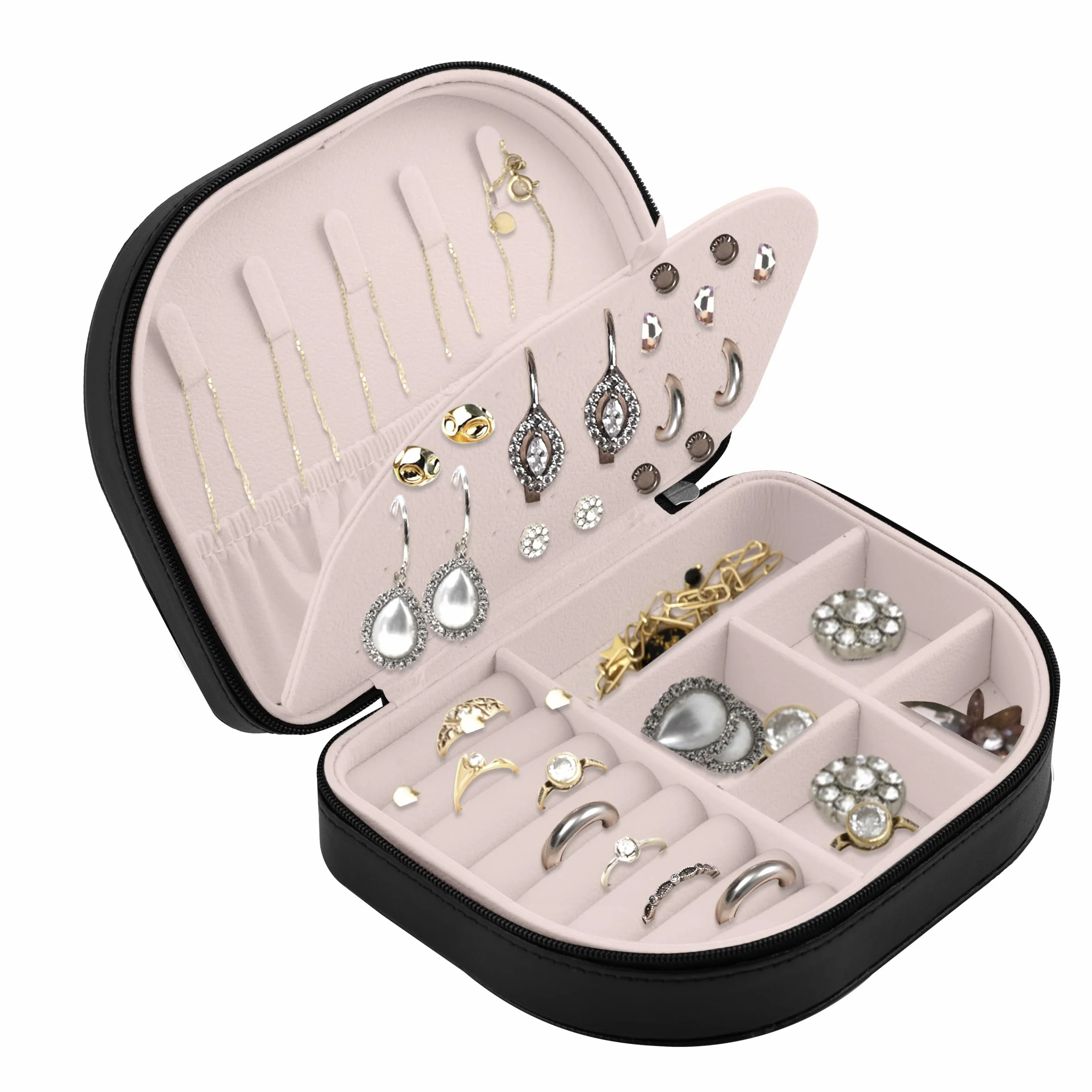Szkatułka Na Biżuterię Etui Podróżne Małe Pudełko Do Przechowywania Biżuterii Organizer 16,5 x 12 x 5 cm Czarny