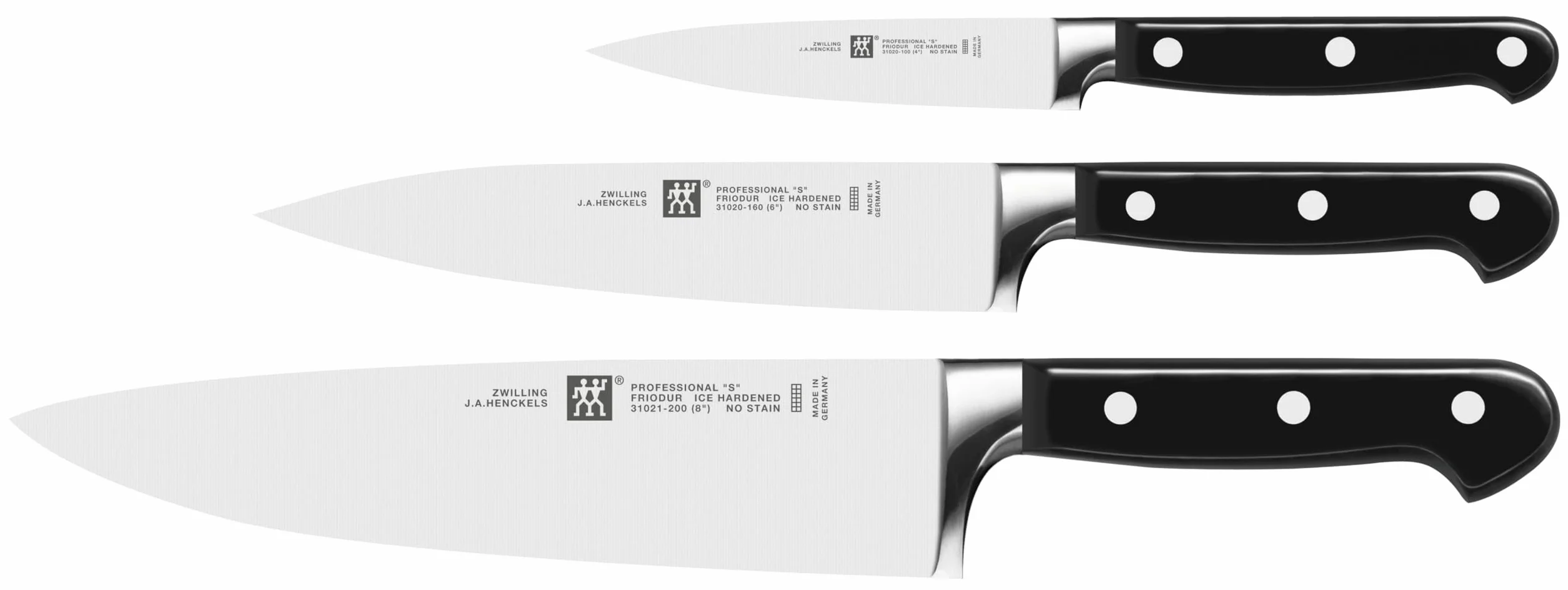 ZWILLING Professional S Messer-Set 3-tlg., Kochmesser, Fleischmesser, Spickmesser, Rostfreier Spezialstahl