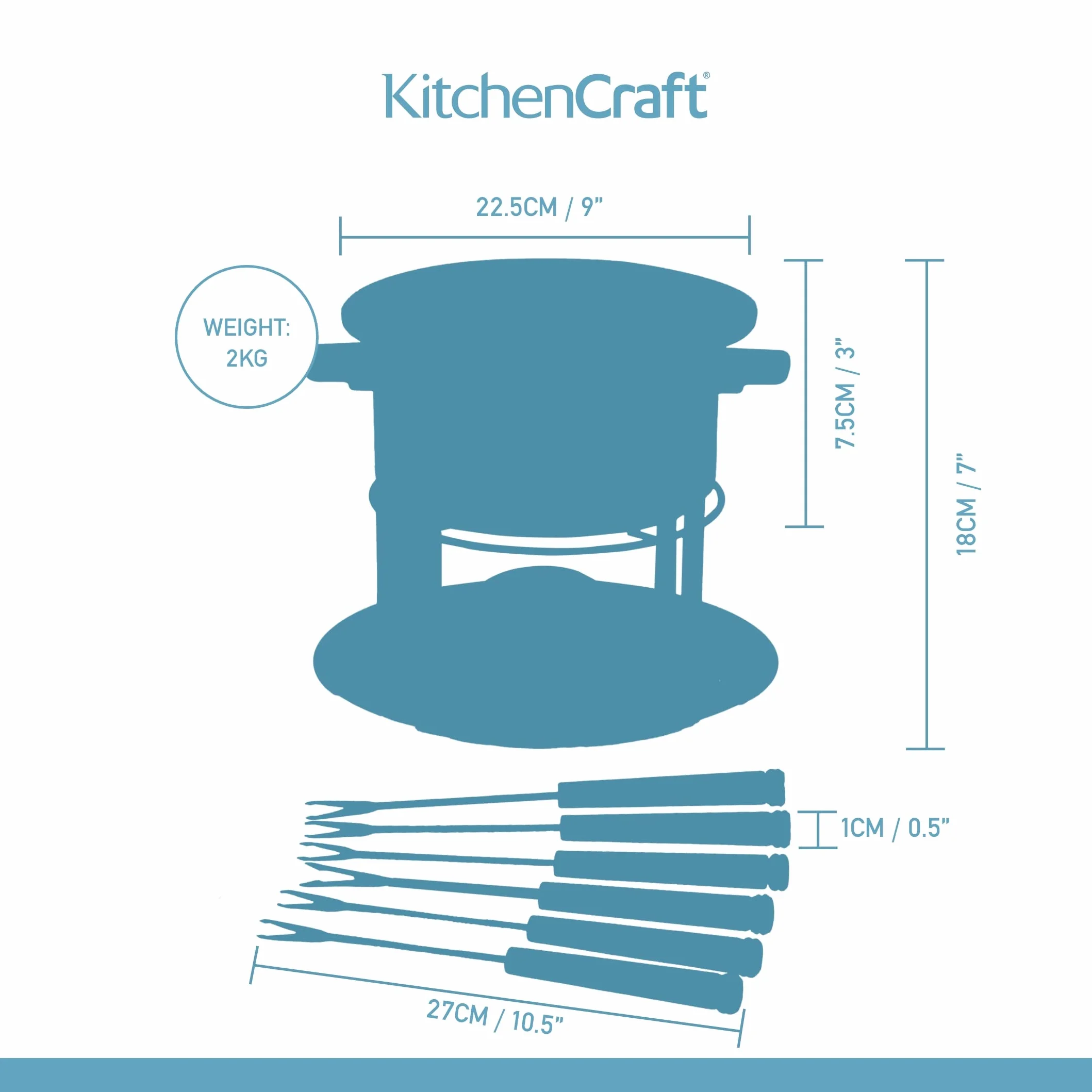 KitchenCraft Zestaw do fondue 3 w 1 srebrny