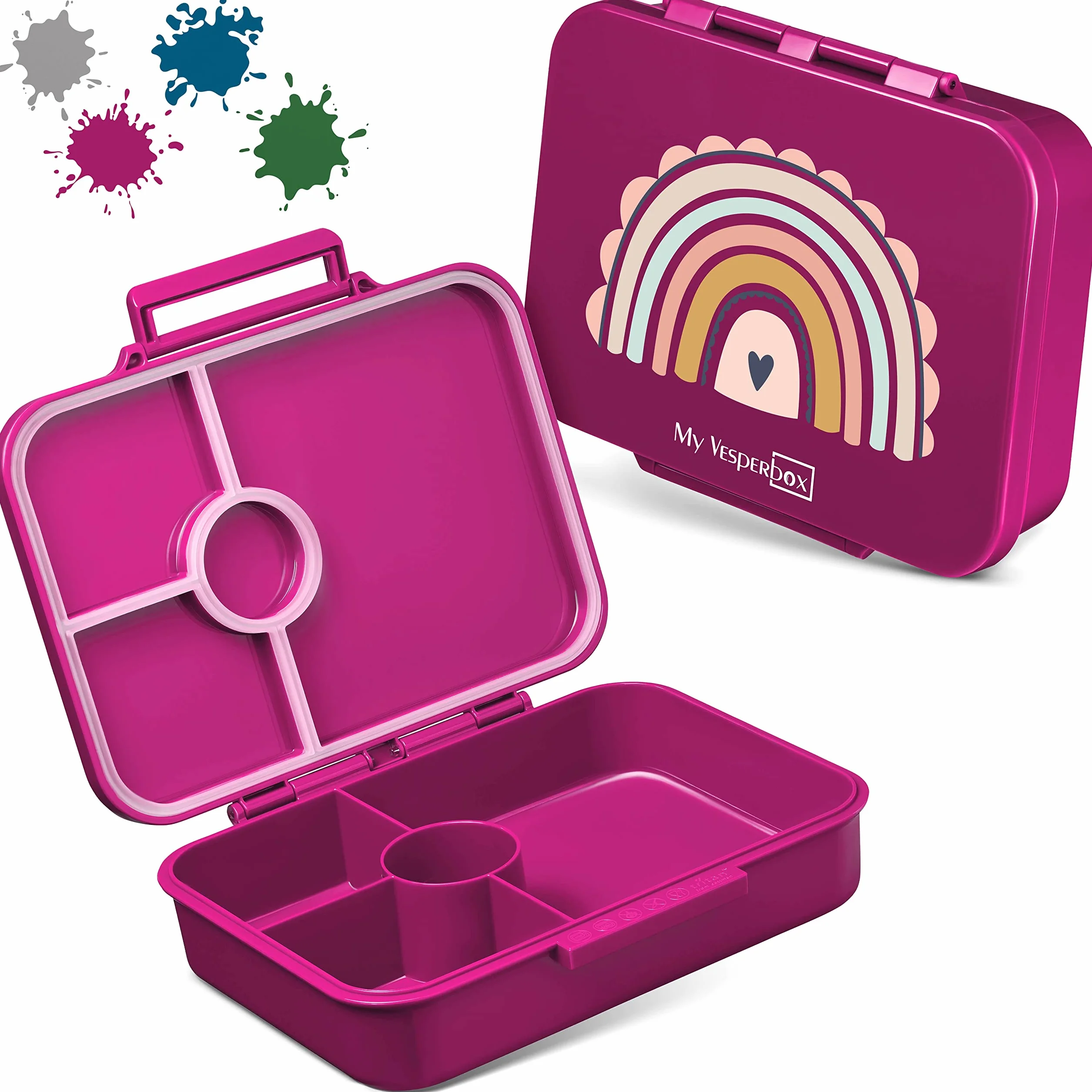My Vesperbox Bia Bento Box dla dzieci szczelne wolne od BPA wzmocnione zamknięcia fioletowe tęczowe