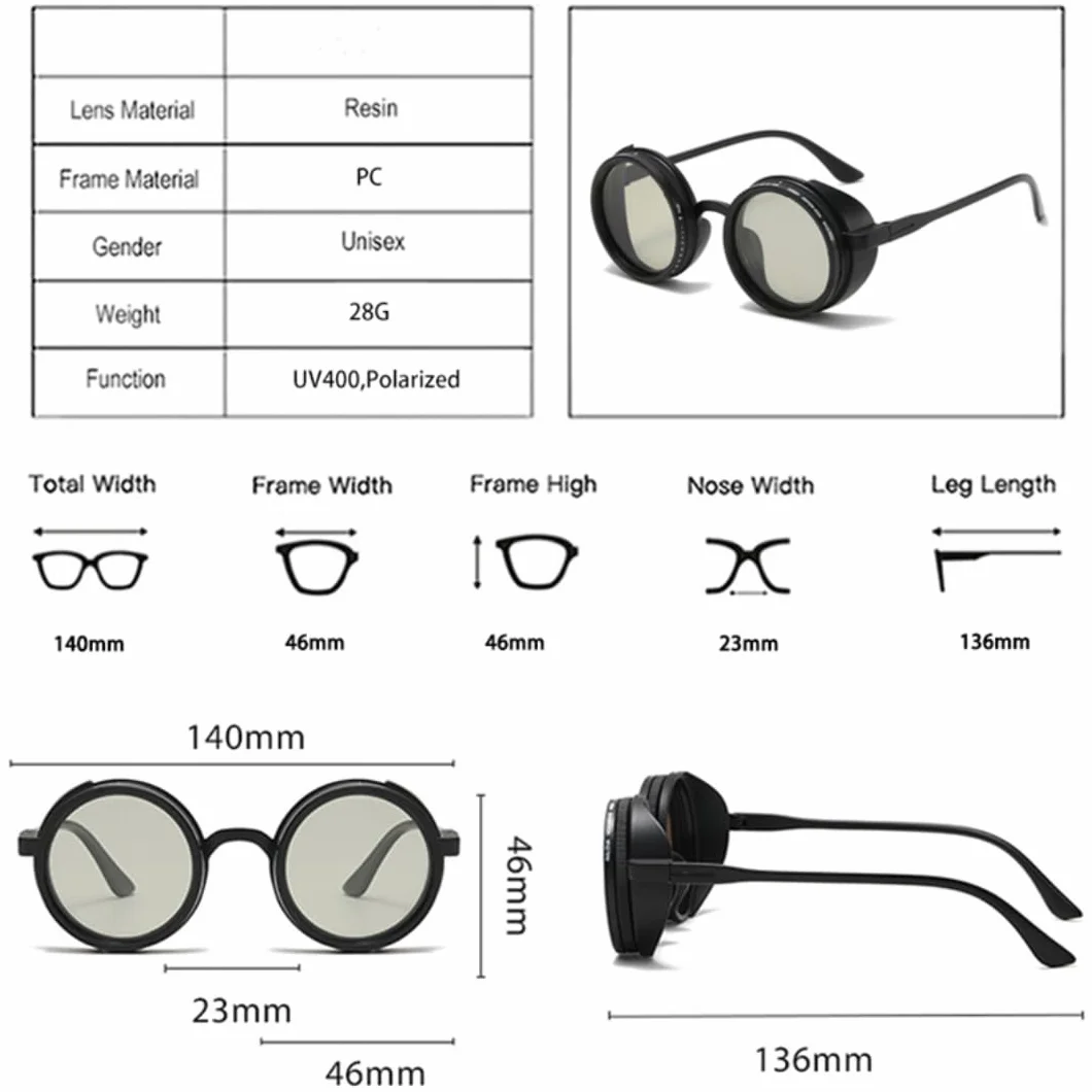 Okulary przeciwsłoneczne z polaryzacją UV400 Retro okrągłe Punk Outdoor Sports