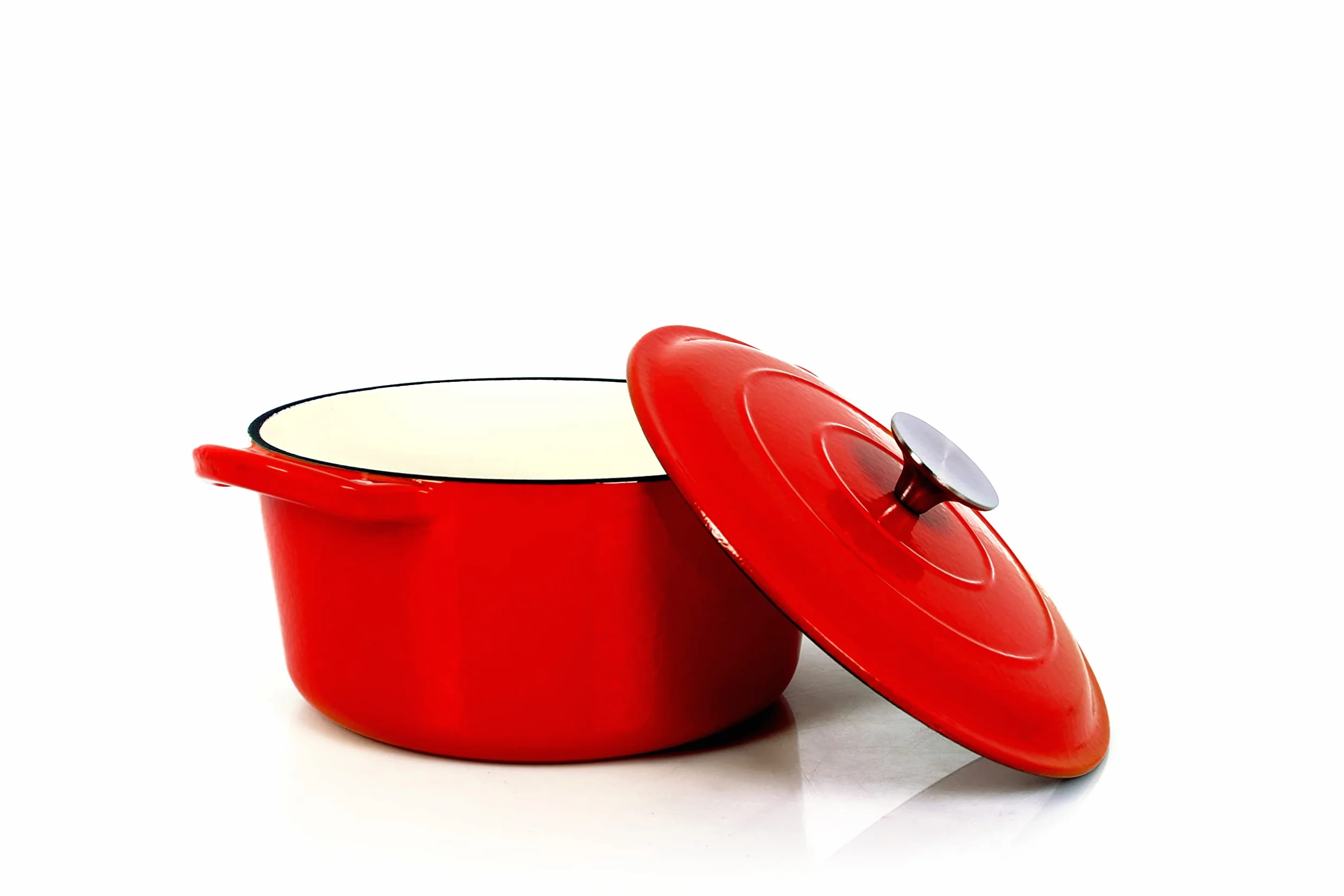 Echtwerk Cast Iron Dutch Oven with Enamel Coating, Cast Iron Pot, Roasting Dish with Lid, Bread Baking Pot Round, Suitable for Oven, Grill, BBQ and Induction, Red, 3.5 L
