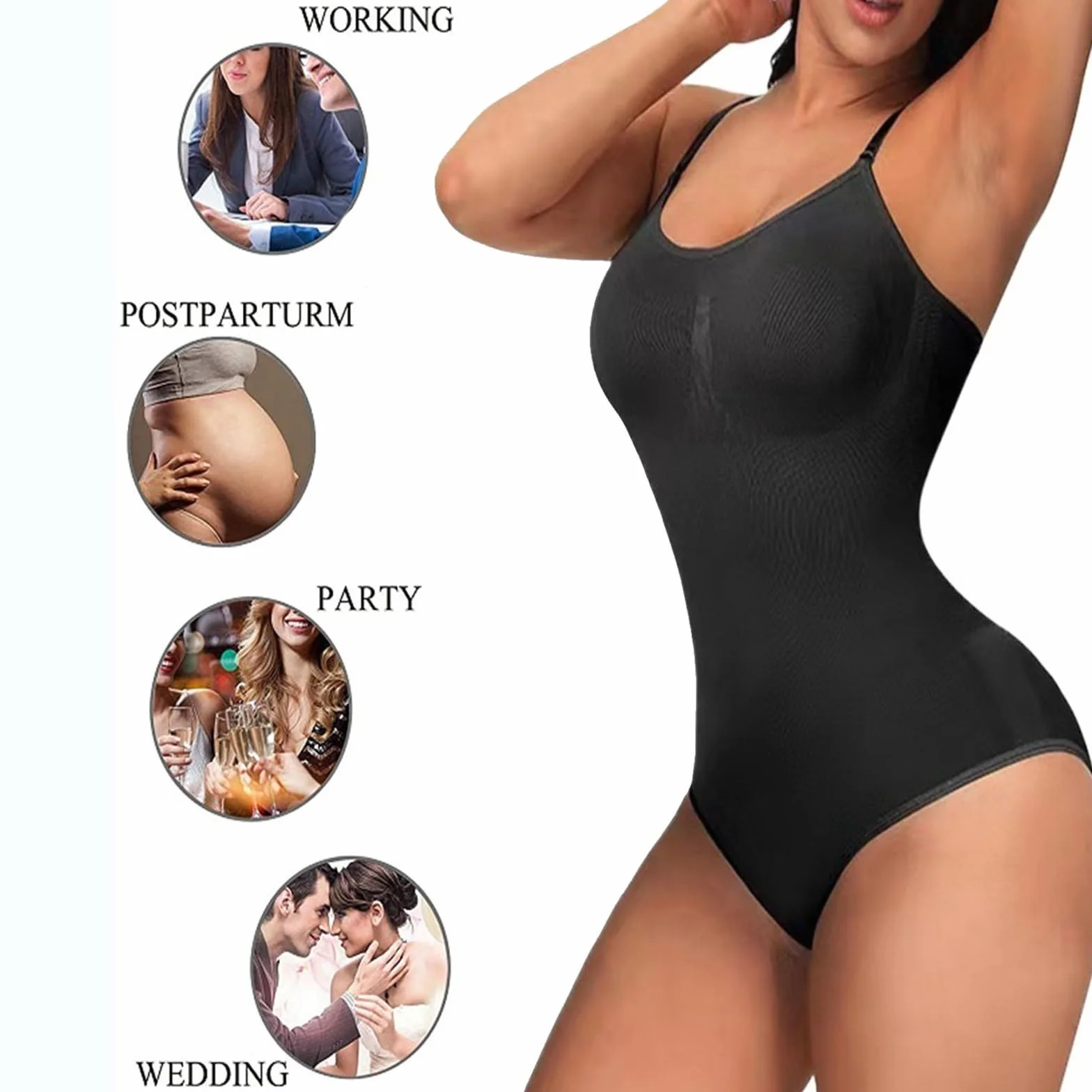 MOCHAMIK Body Shapewear dla kobiet Stringi wyszczuplają brzuch, bezszwowe bluzki z odkrytymi plecami